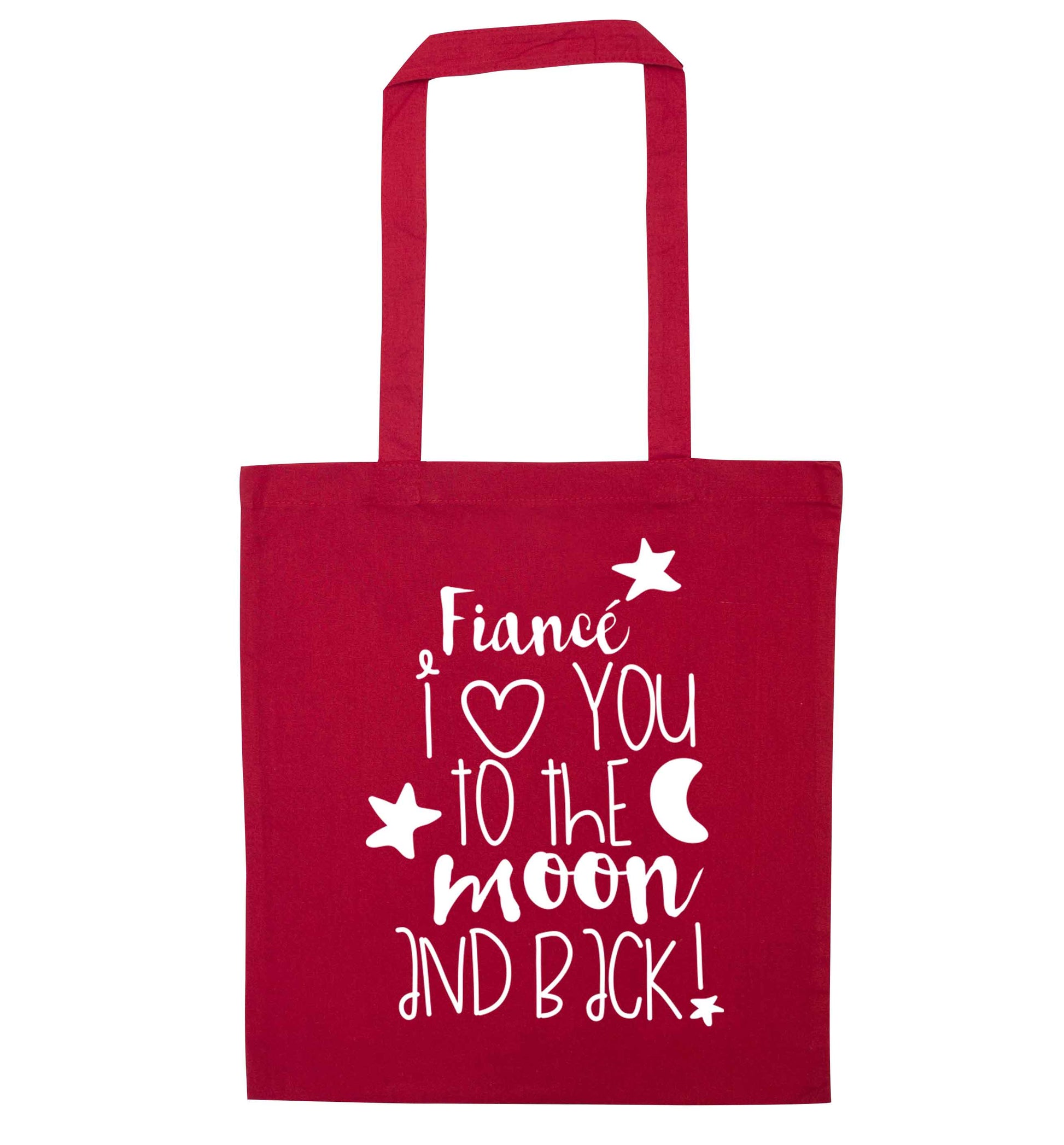 Fiancé I love you to the moon and back red tote bag