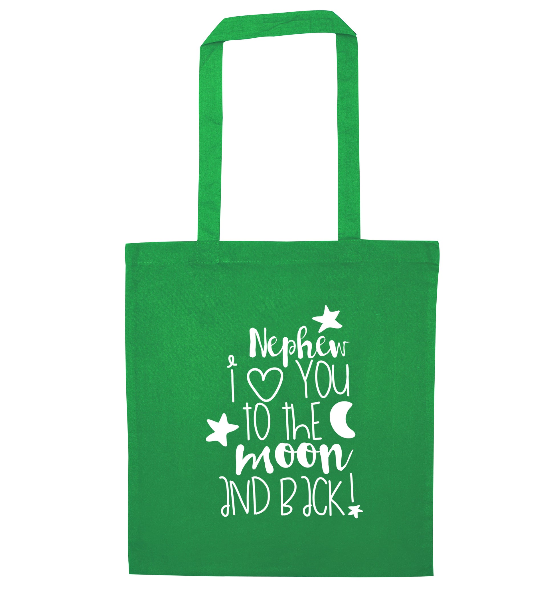 Nephew I love you to the moon and back green tote bag