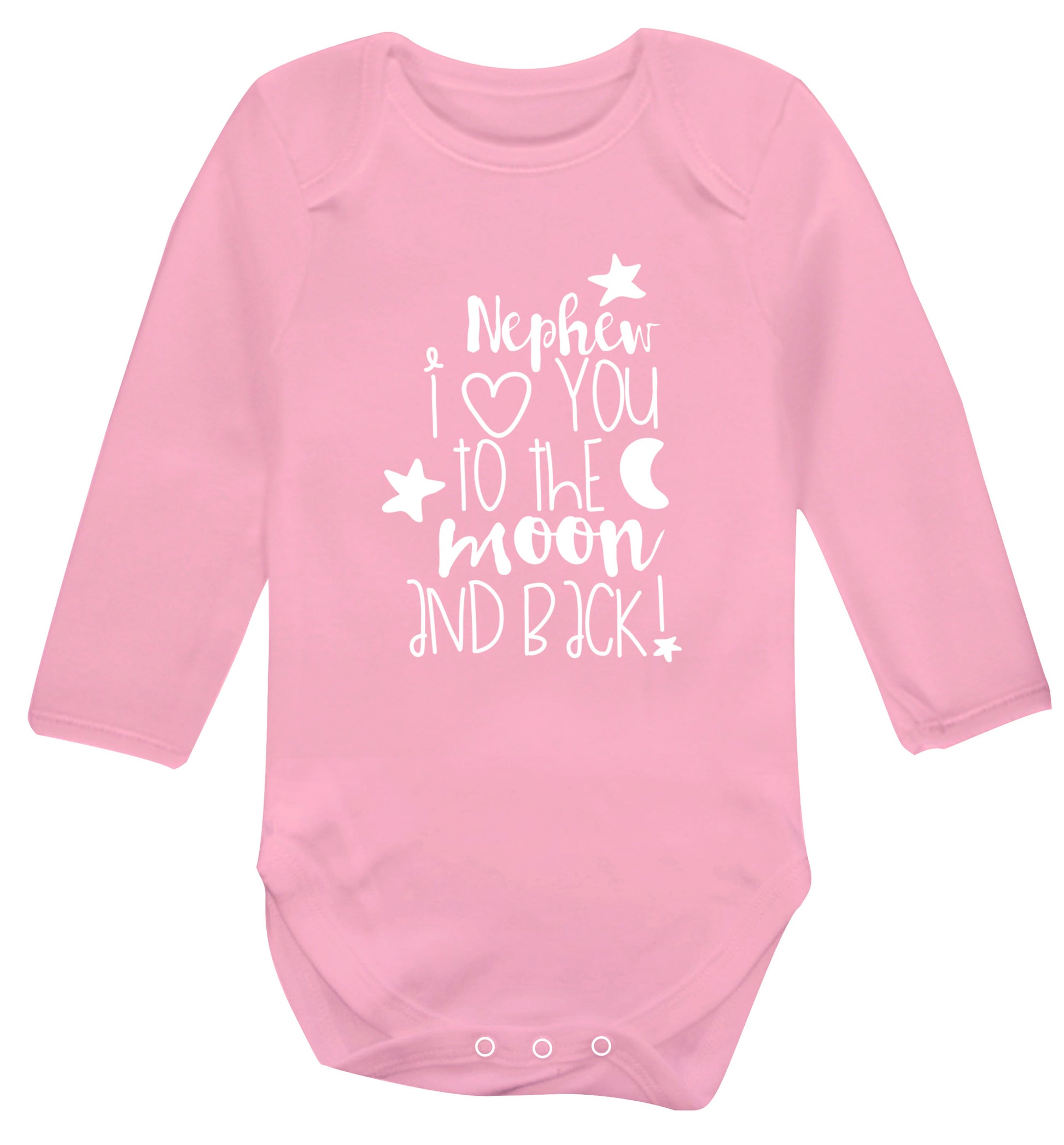 Nephew I love you to the moon and back Baby Vest long sleeved pale pink 6-12 months