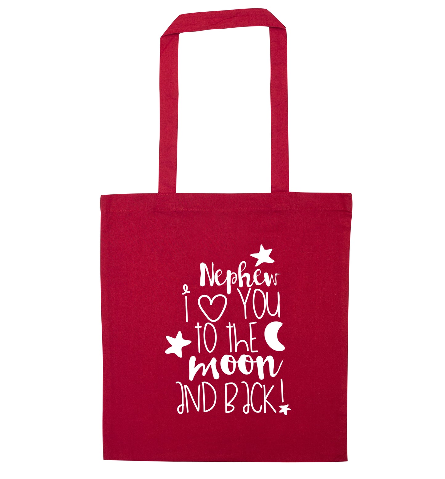 Nephew I love you to the moon and back red tote bag