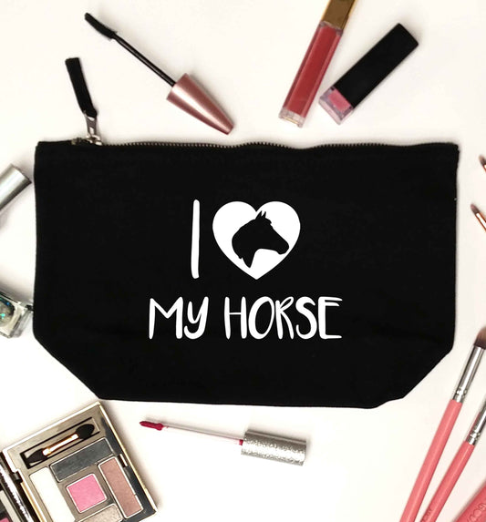 I love my horse black makeup bag