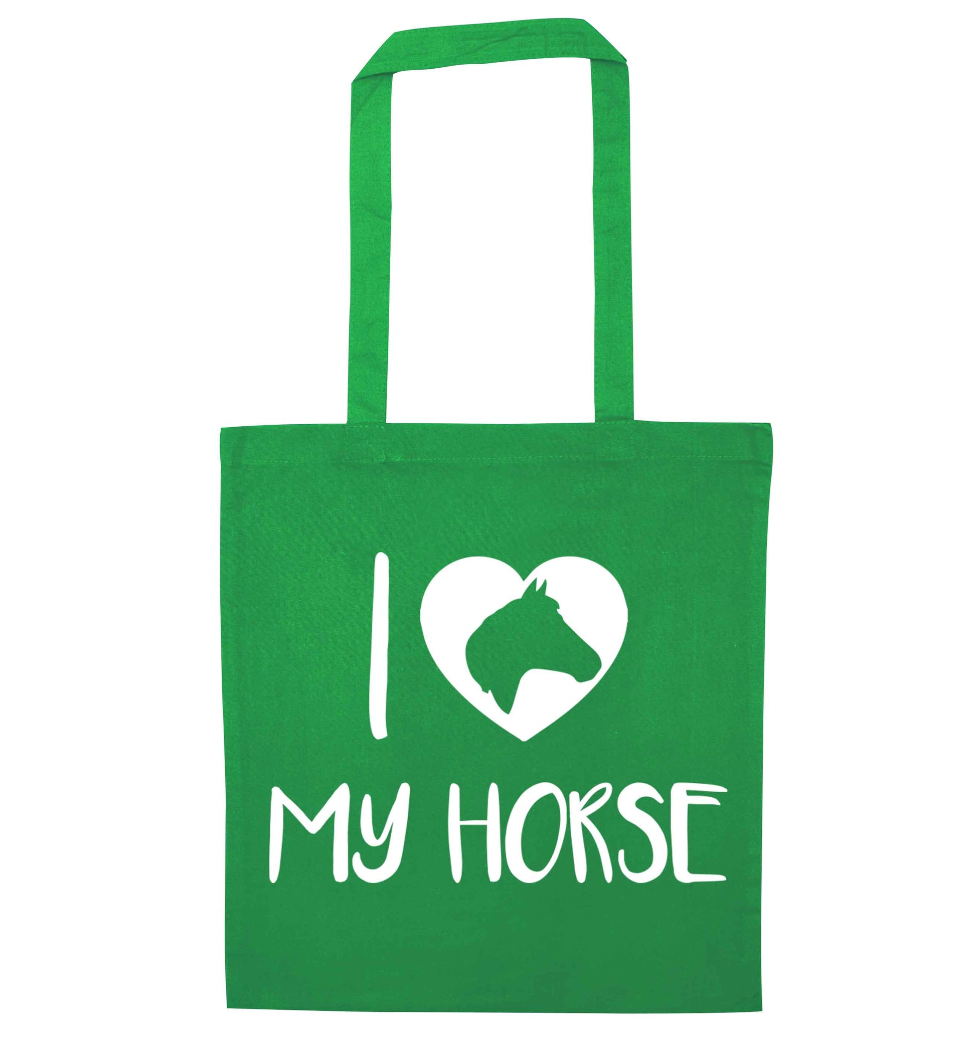 I love my horse green tote bag