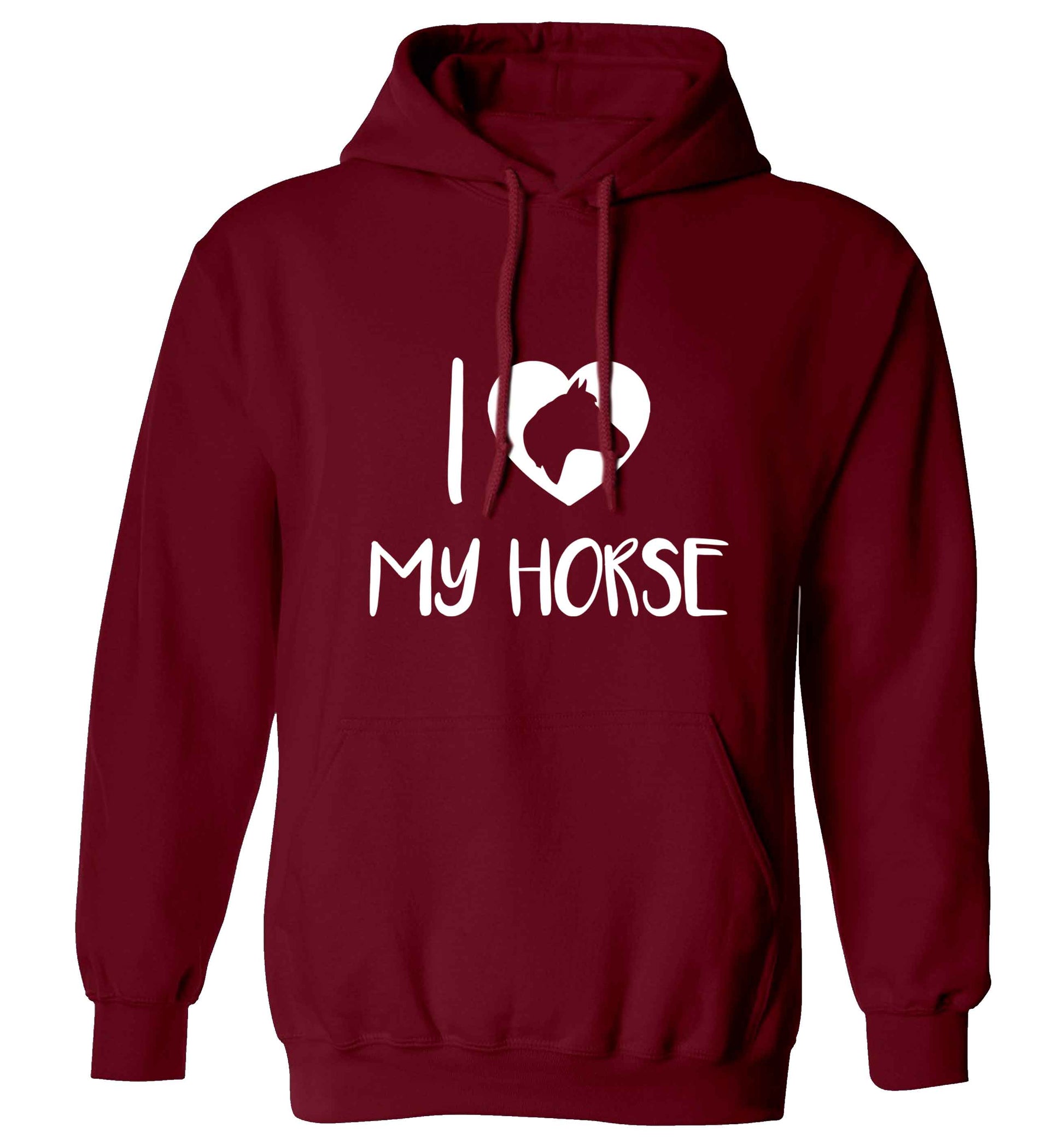 I love my horse adults unisex maroon hoodie 2XL