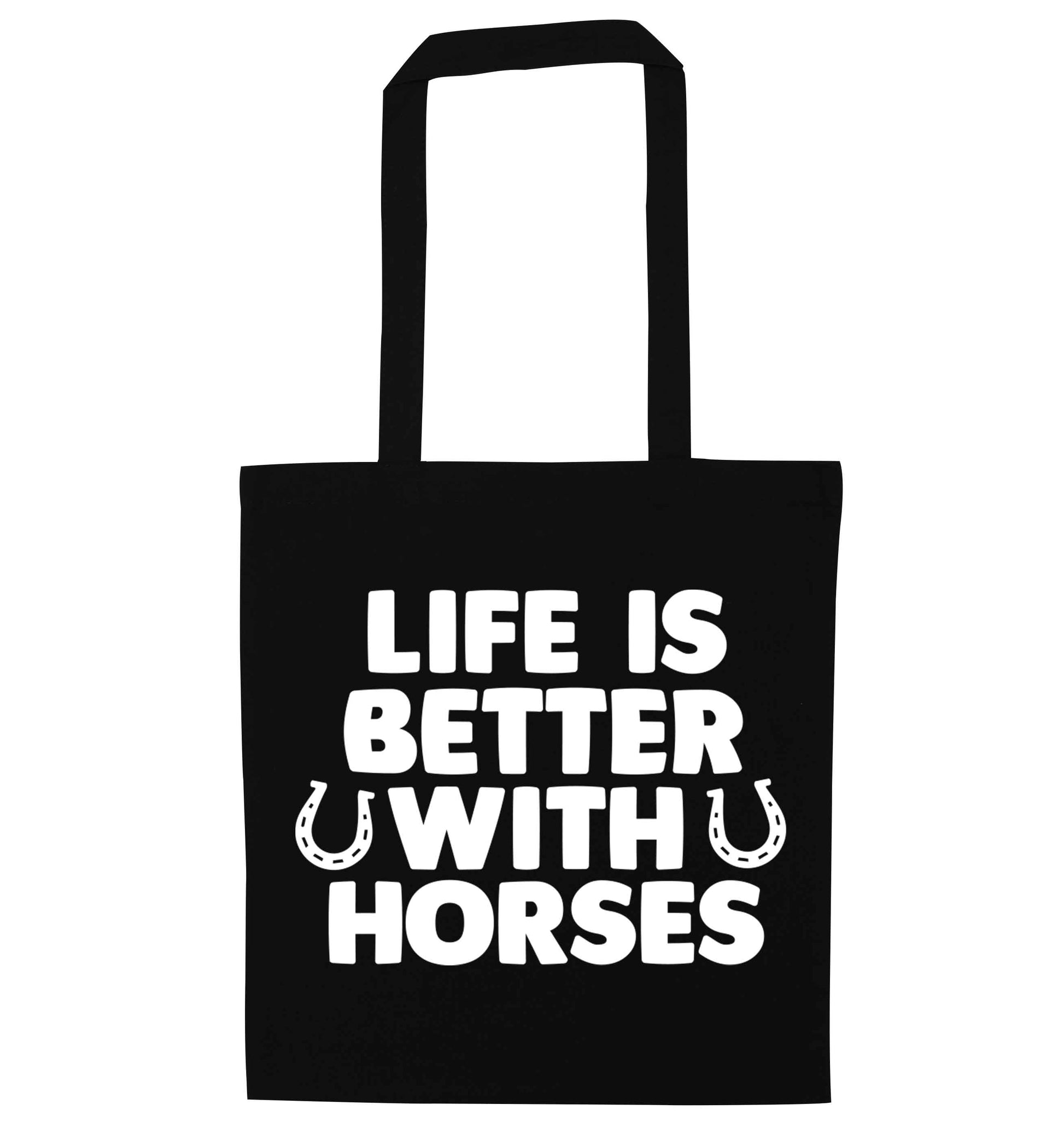 Life is better with horses black tote bag