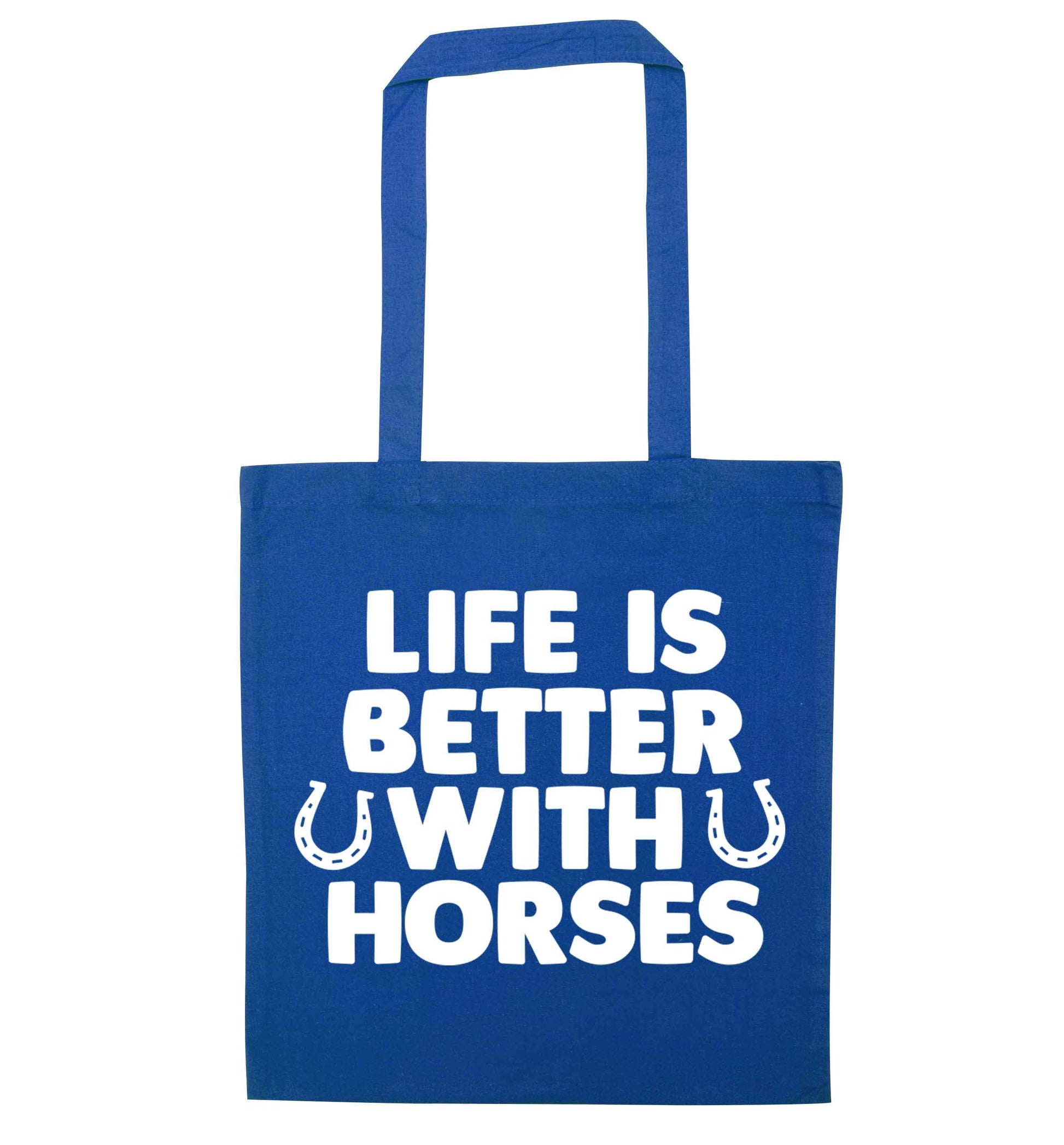 Life is better with horses blue tote bag