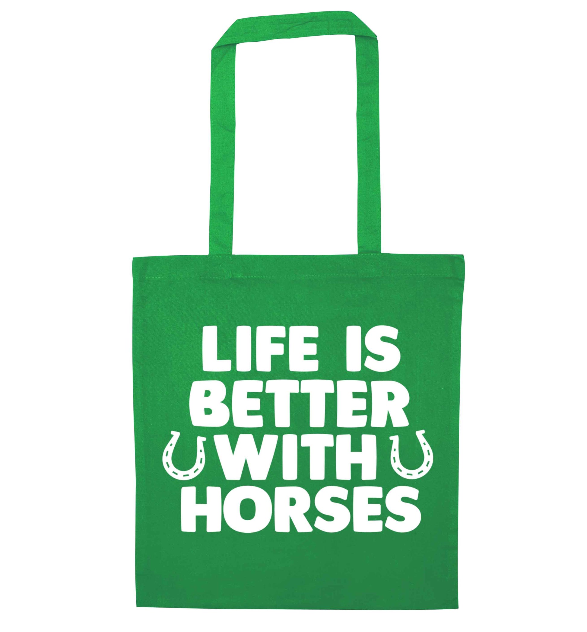 Life is better with horses green tote bag
