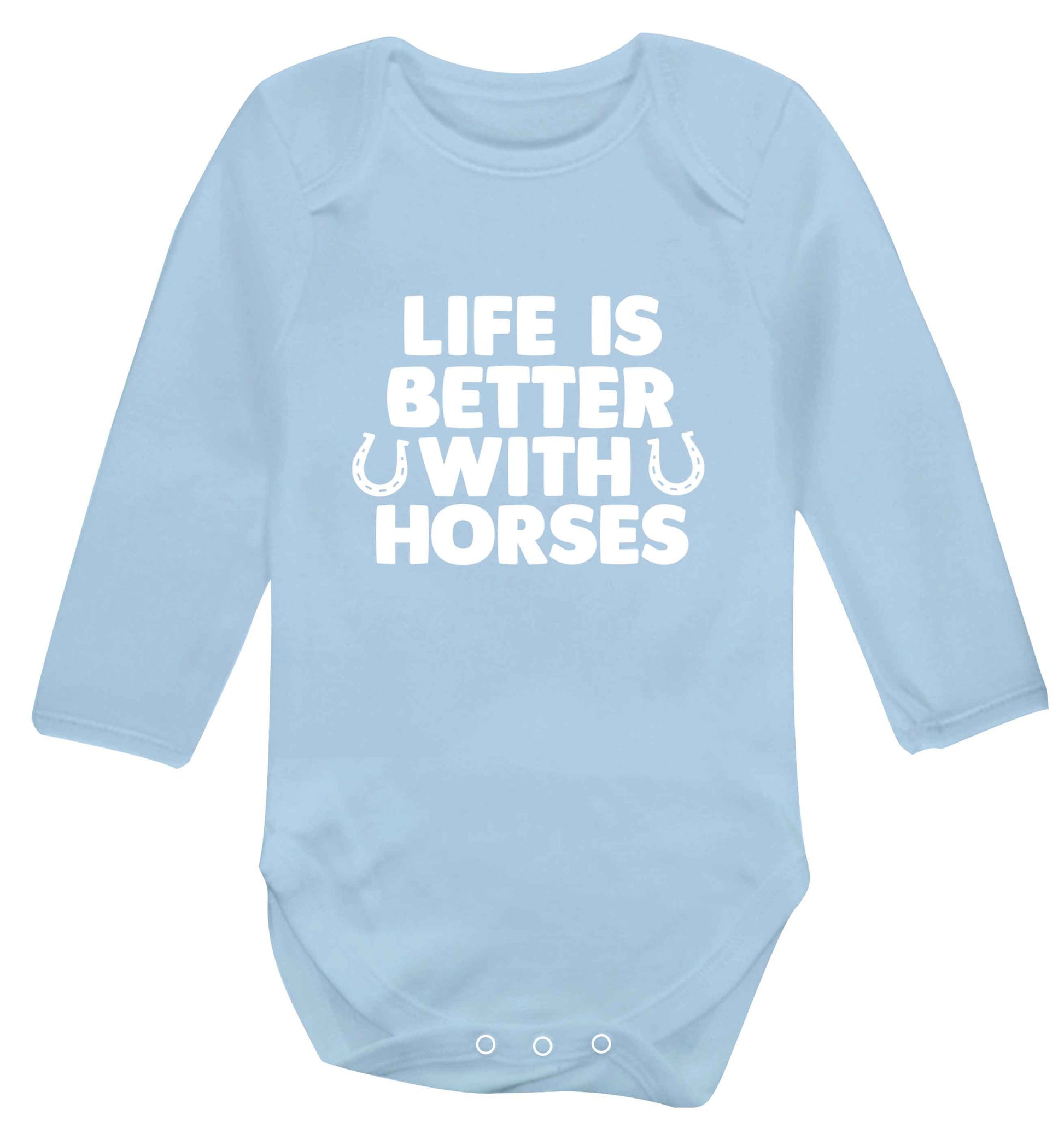 Life is better with horses baby vest long sleeved pale blue 6-12 months