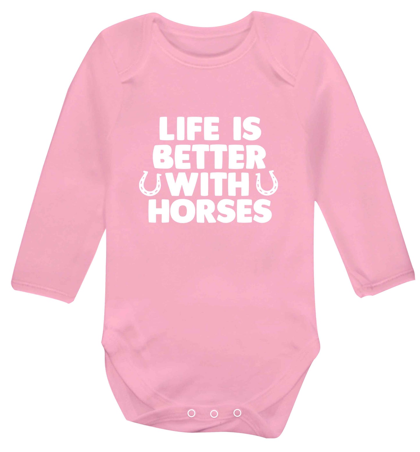 Life is better with horses baby vest long sleeved pale pink 6-12 months