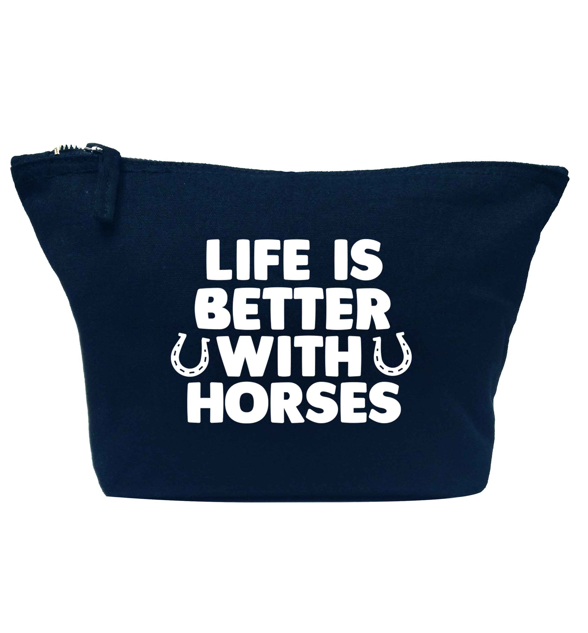 Life is better with horses navy makeup bag