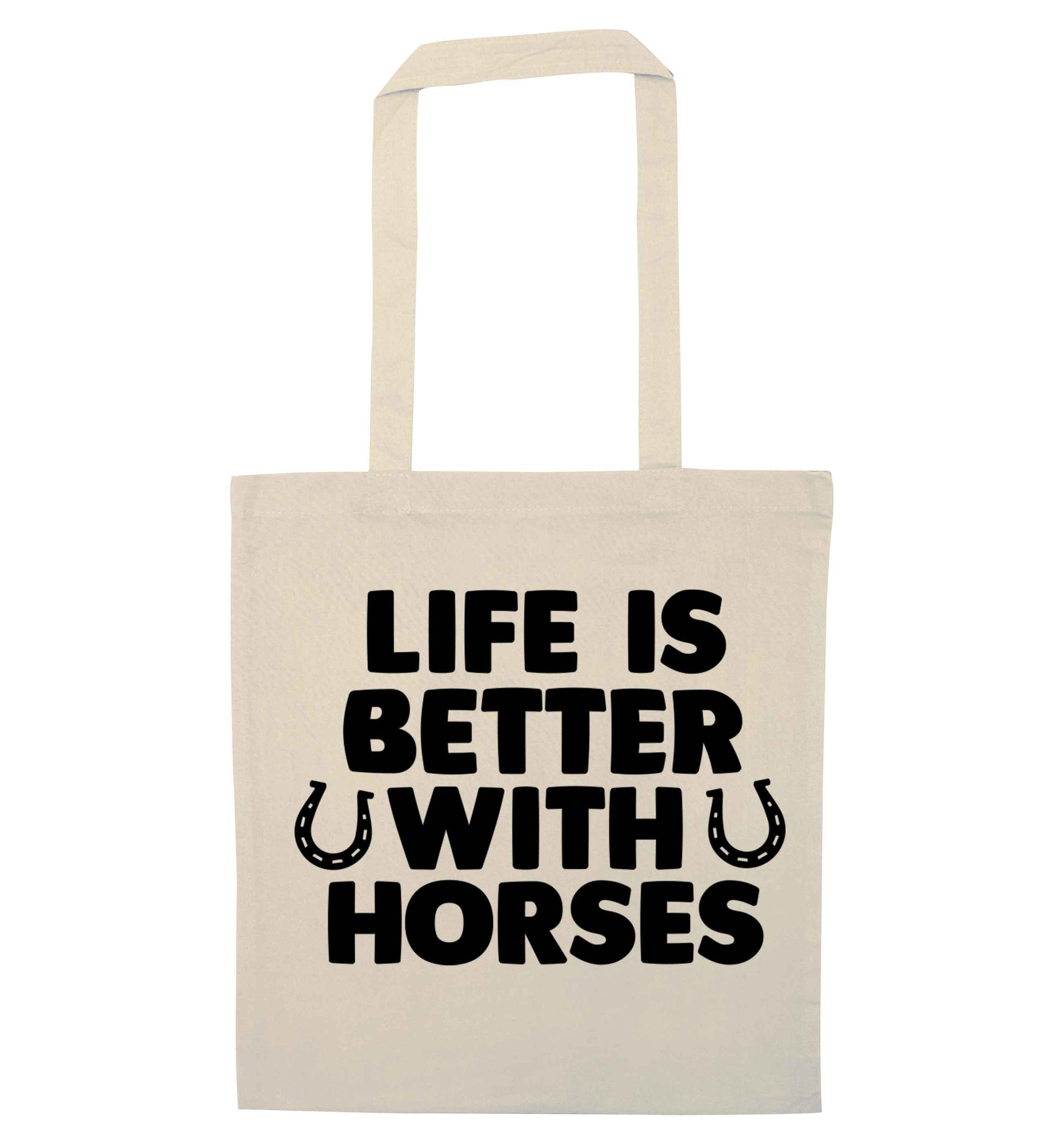 Life is better with horses natural tote bag