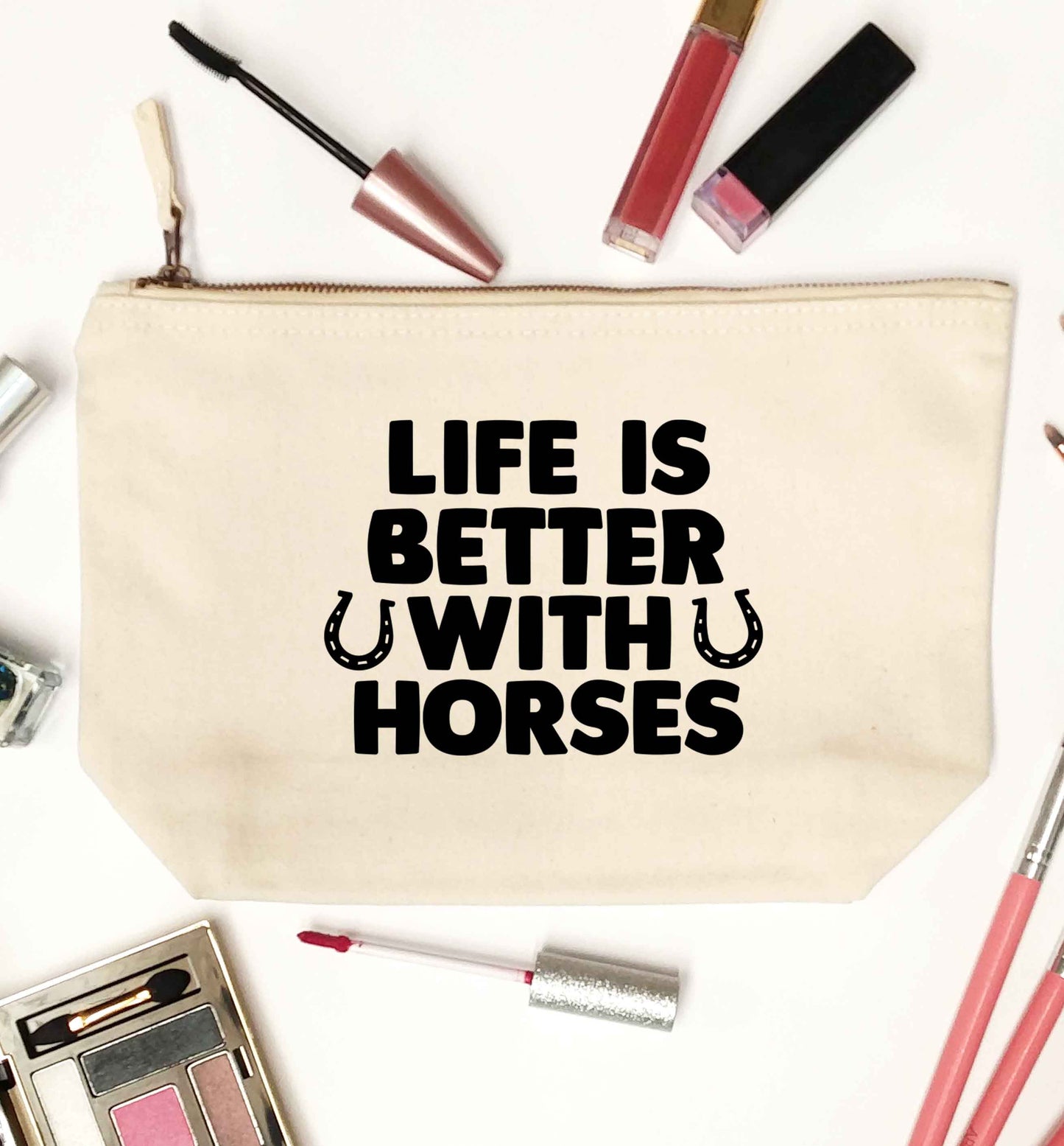Life is better with horses natural makeup bag