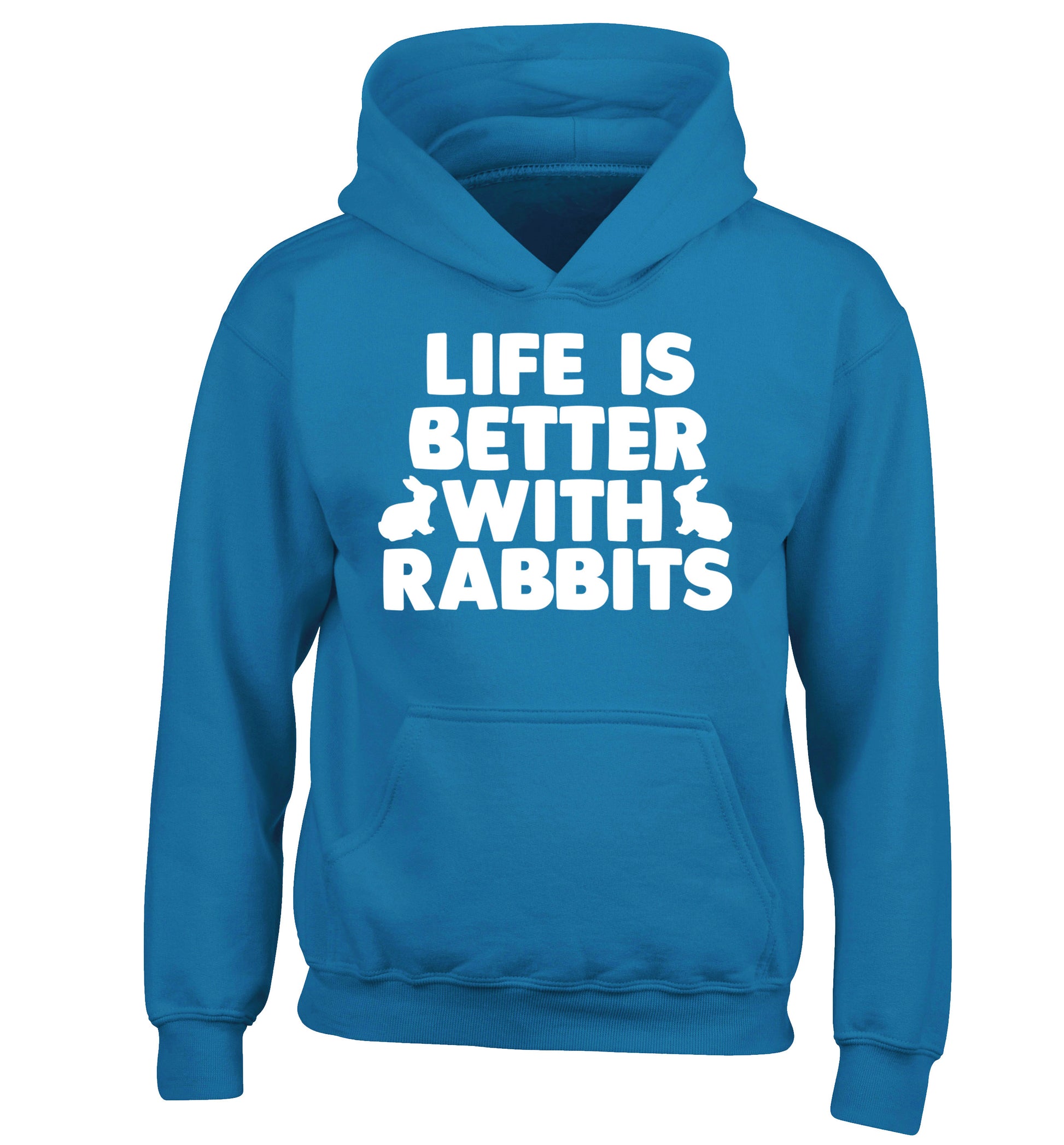 Life is better with rabbits children's blue hoodie 12-14 Years
