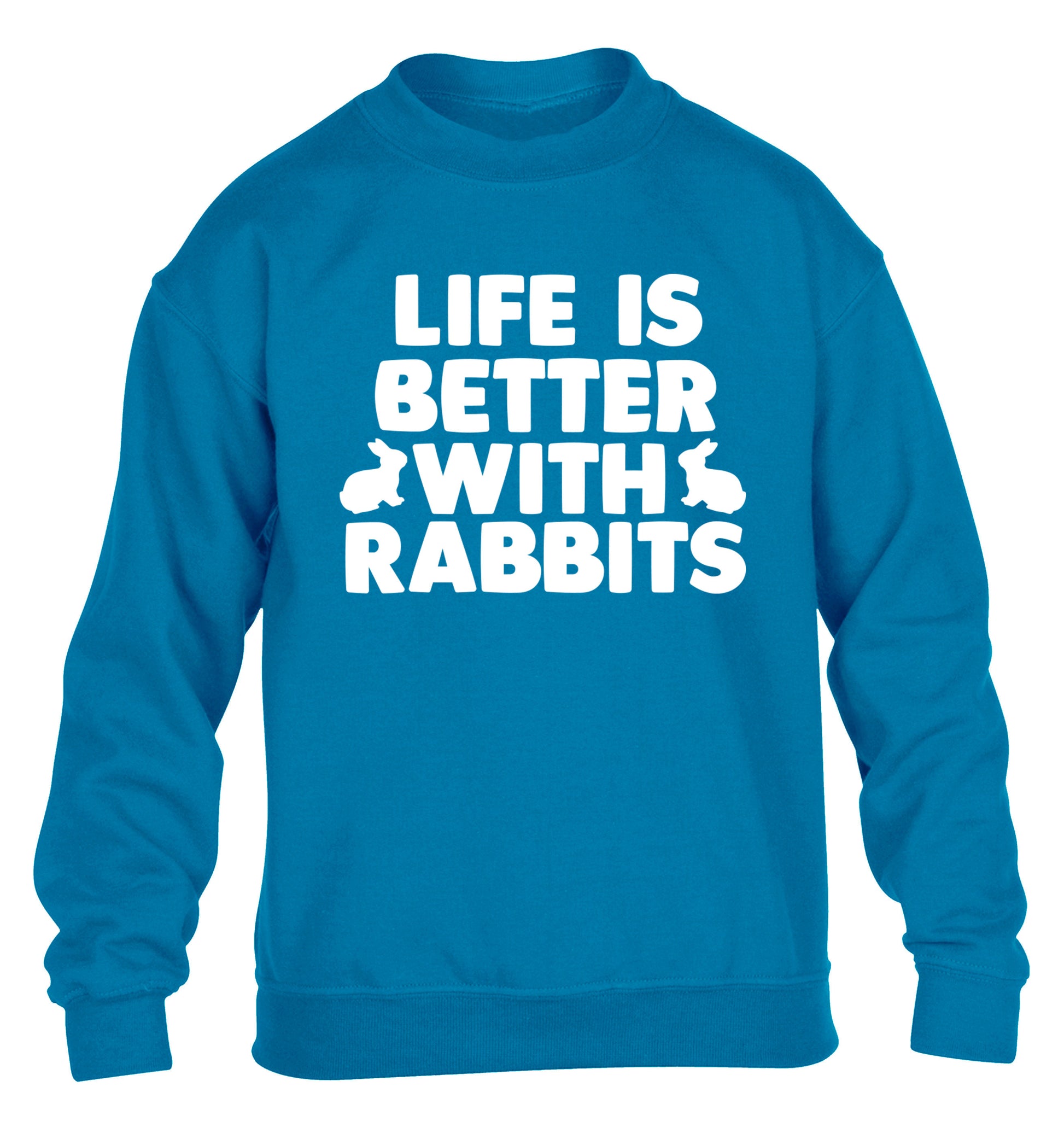 Life is better with rabbits children's blue  sweater 12-14 Years