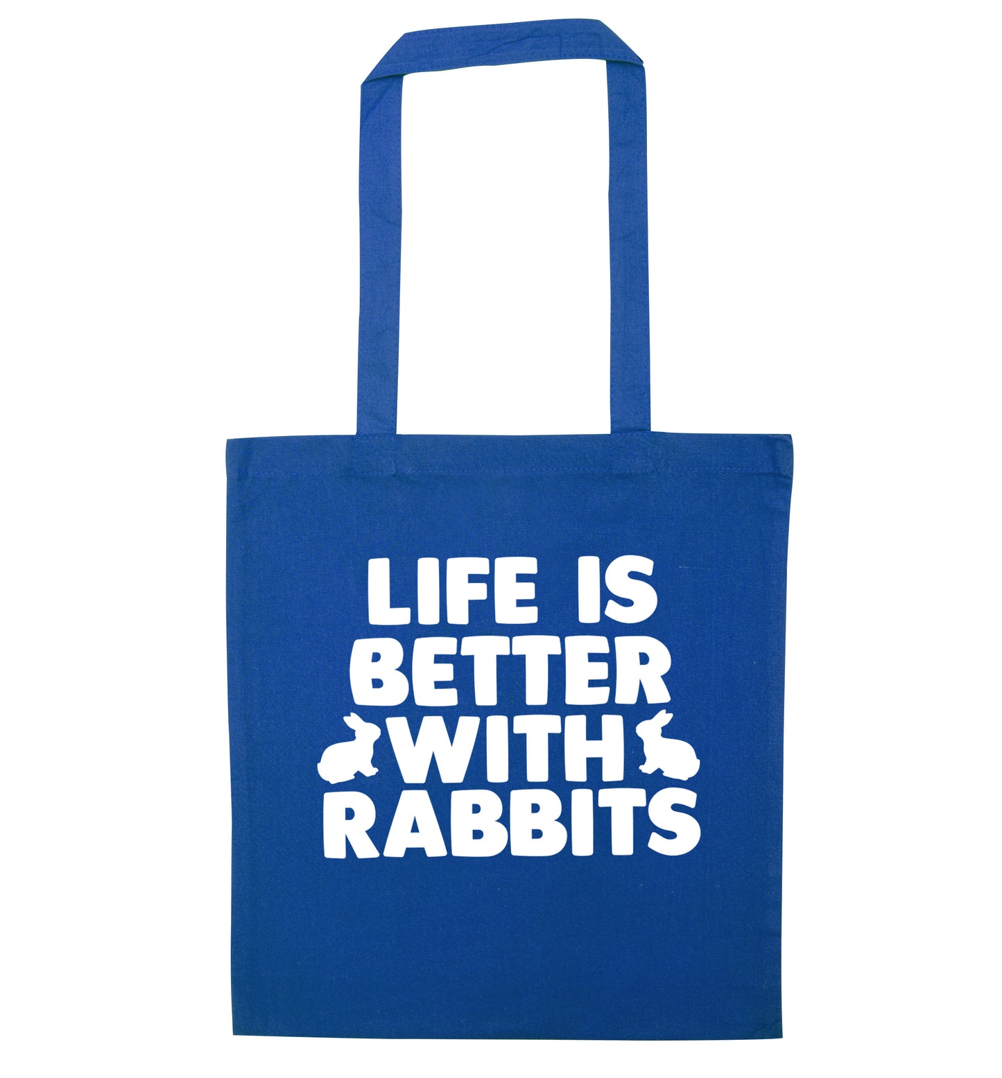 Life is better with rabbits blue tote bag