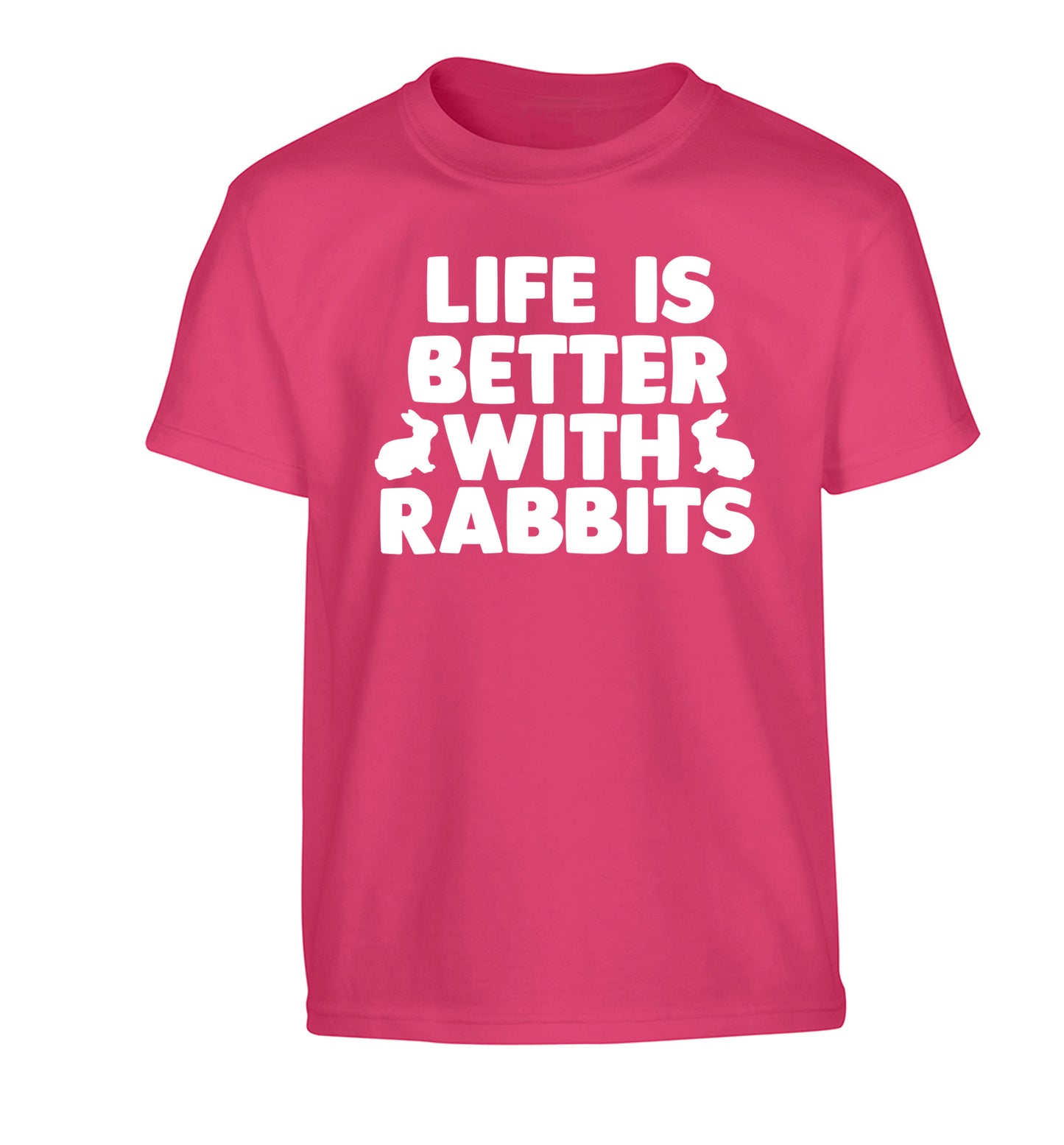 Life is better with rabbits Children's pink Tshirt 12-14 Years