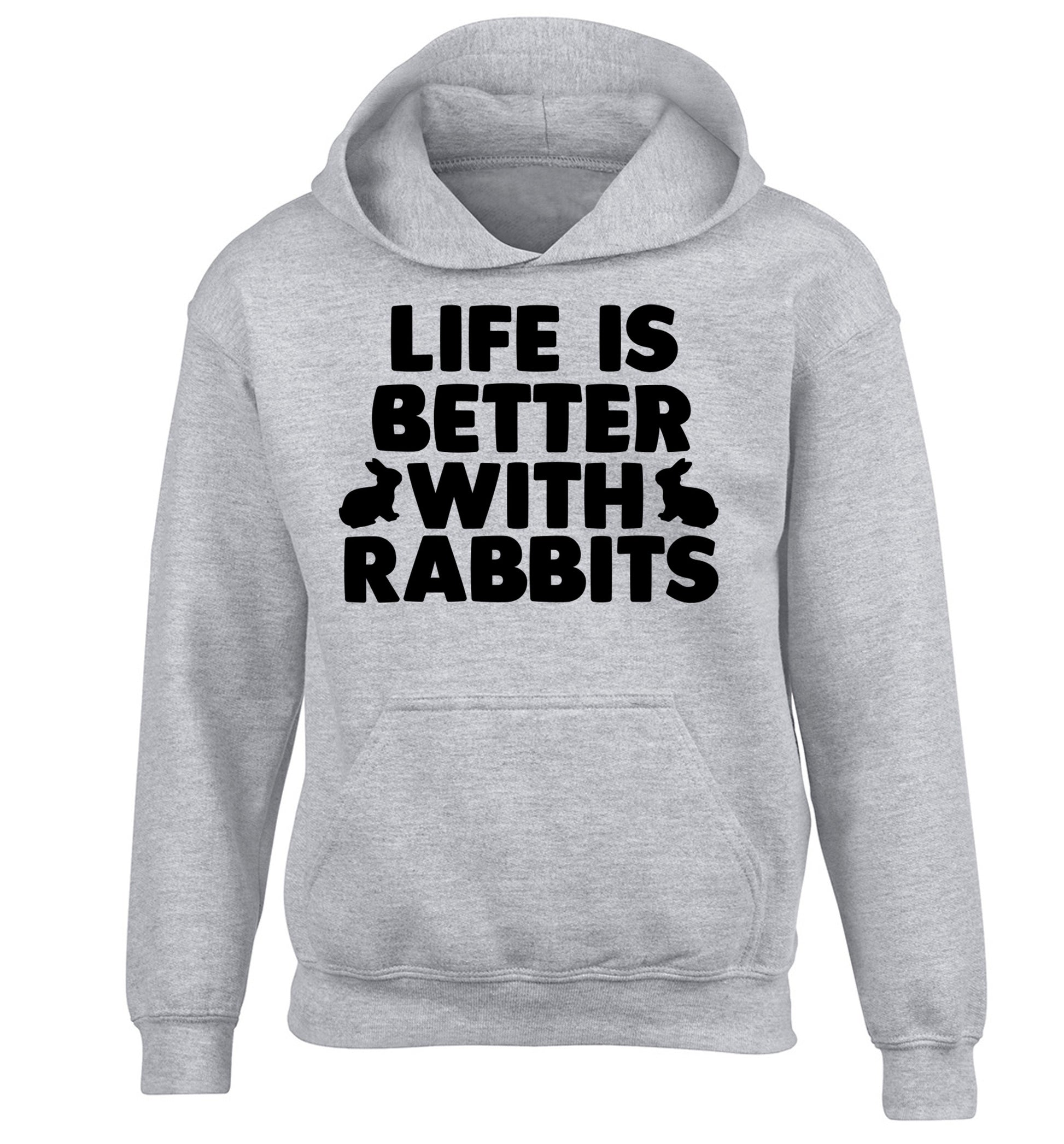 Life is better with rabbits children's grey hoodie 12-14 Years
