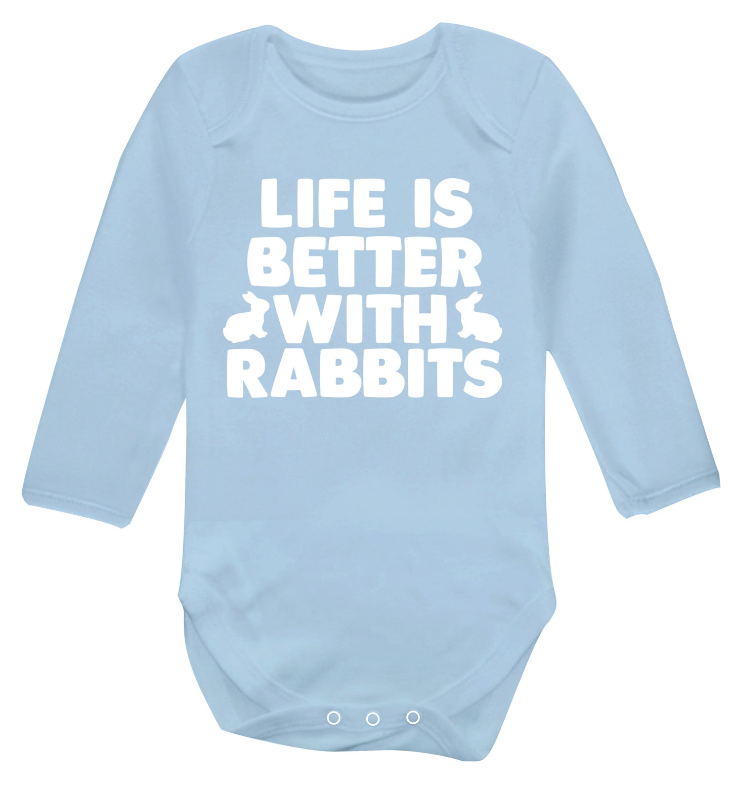 Life is better with rabbits Baby Vest long sleeved pale blue 6-12 months