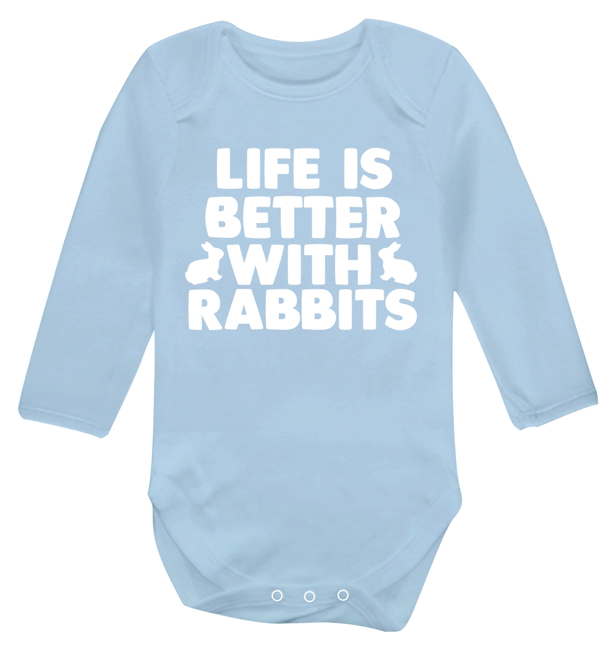 Life is better with rabbits Baby Vest long sleeved pale blue 6-12 months