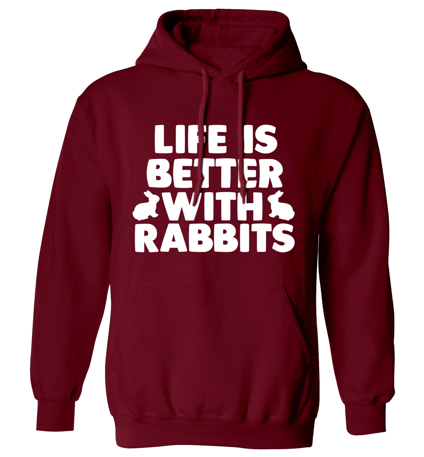 Life is better with rabbits adults unisex maroon hoodie 2XL