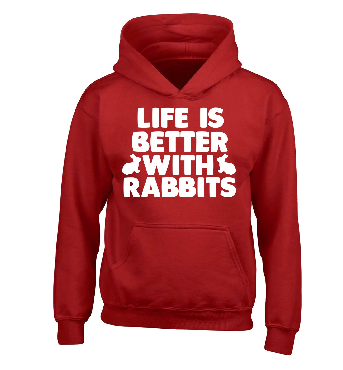 Life is better with rabbits children's red hoodie 12-14 Years
