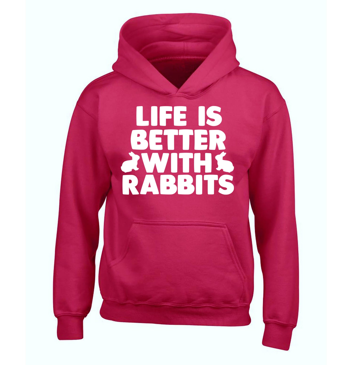 Life is better with rabbits children's pink hoodie 12-14 Years