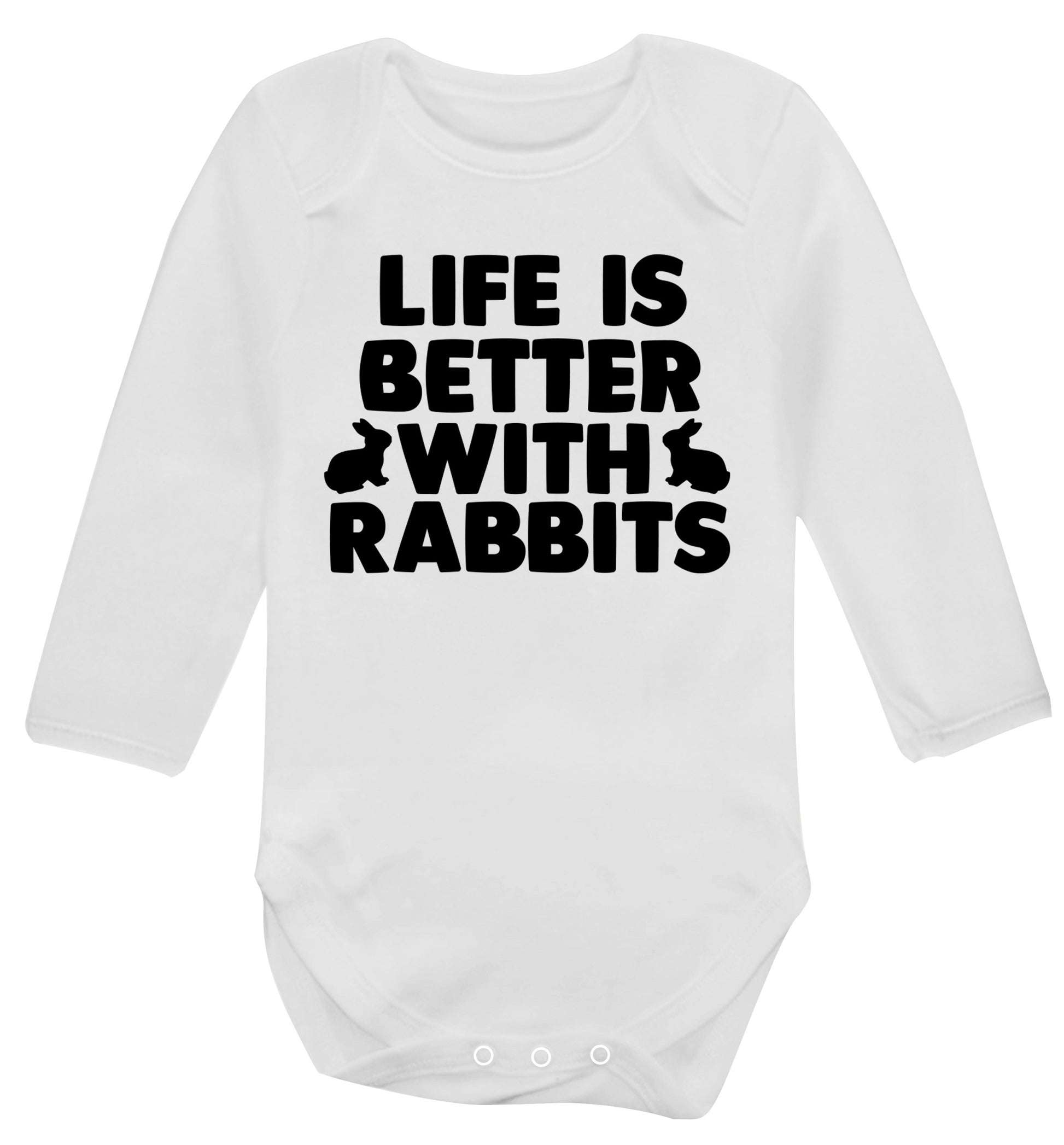 Life is better with rabbits Baby Vest long sleeved white 6-12 months