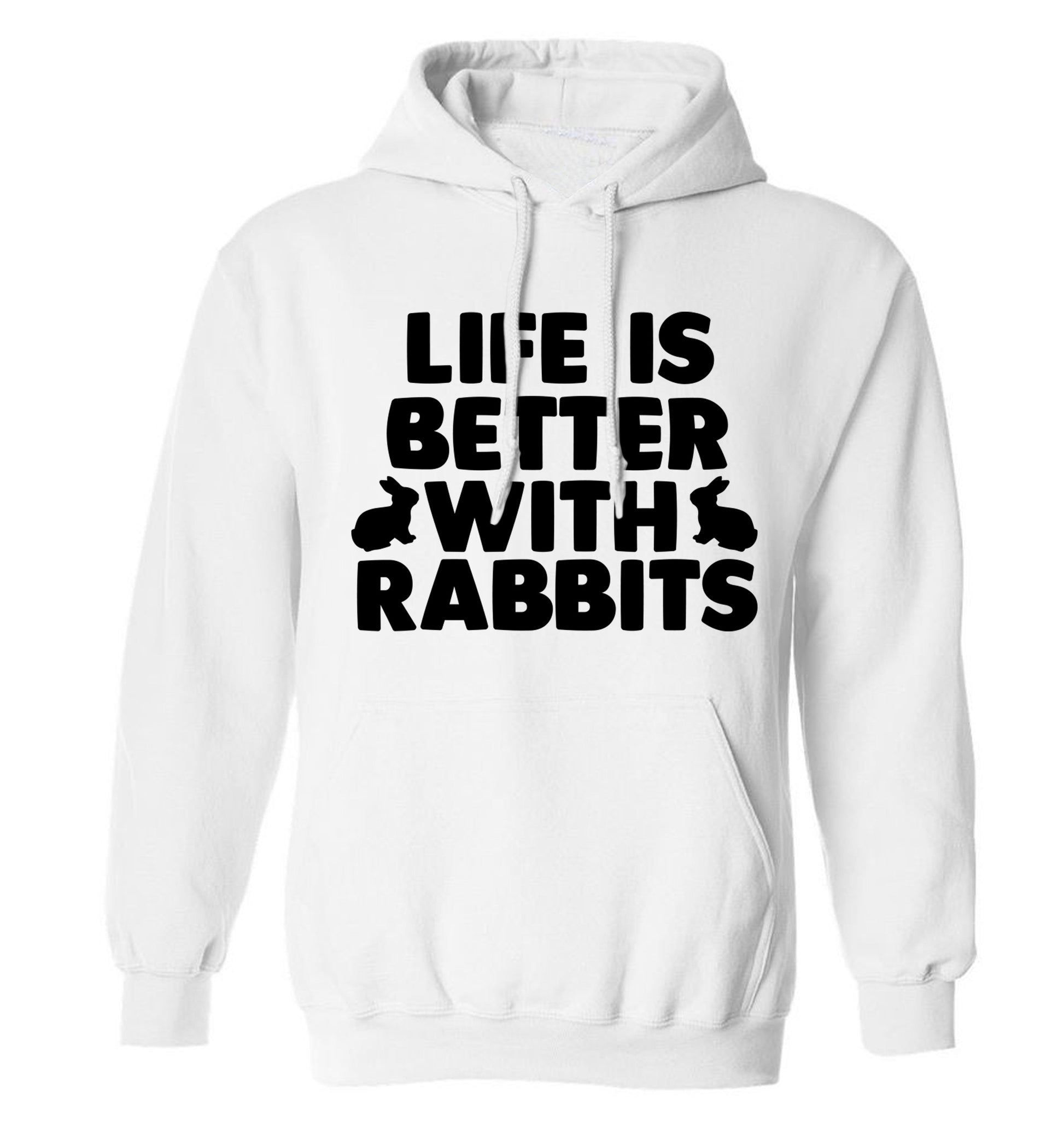 Life is better with rabbits adults unisex white hoodie 2XL