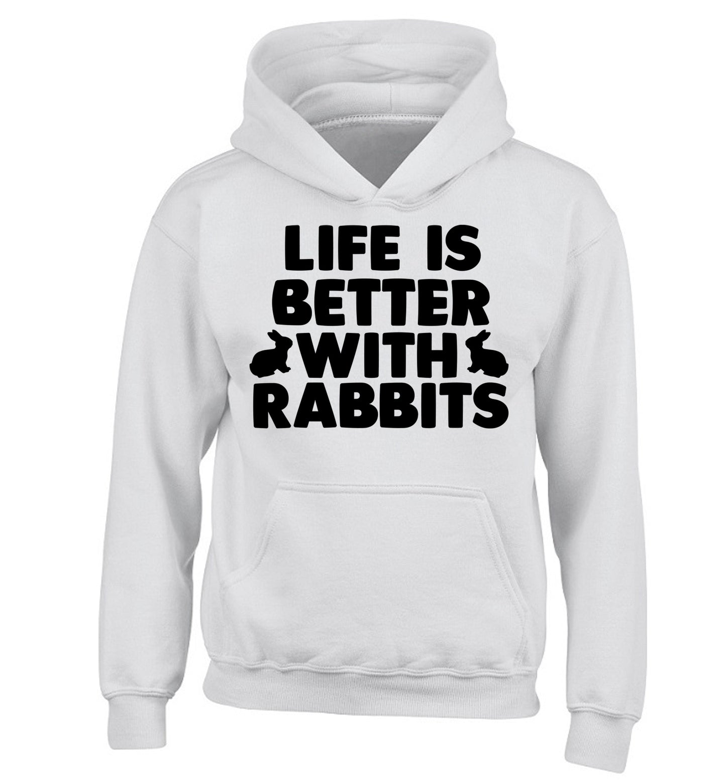 Life is better with rabbits children's white hoodie 12-14 Years