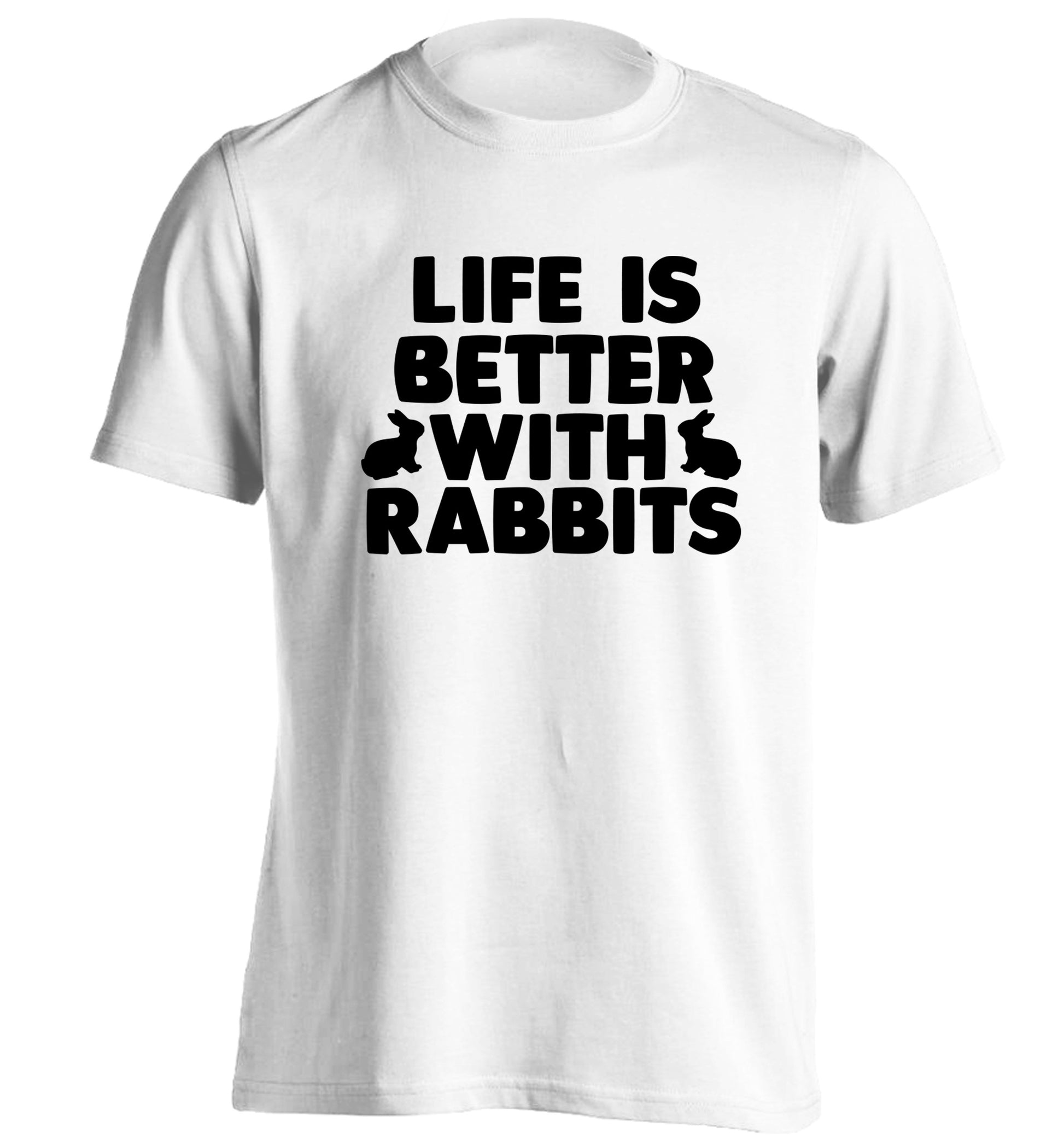 Life is better with rabbits adults unisex white Tshirt 2XL