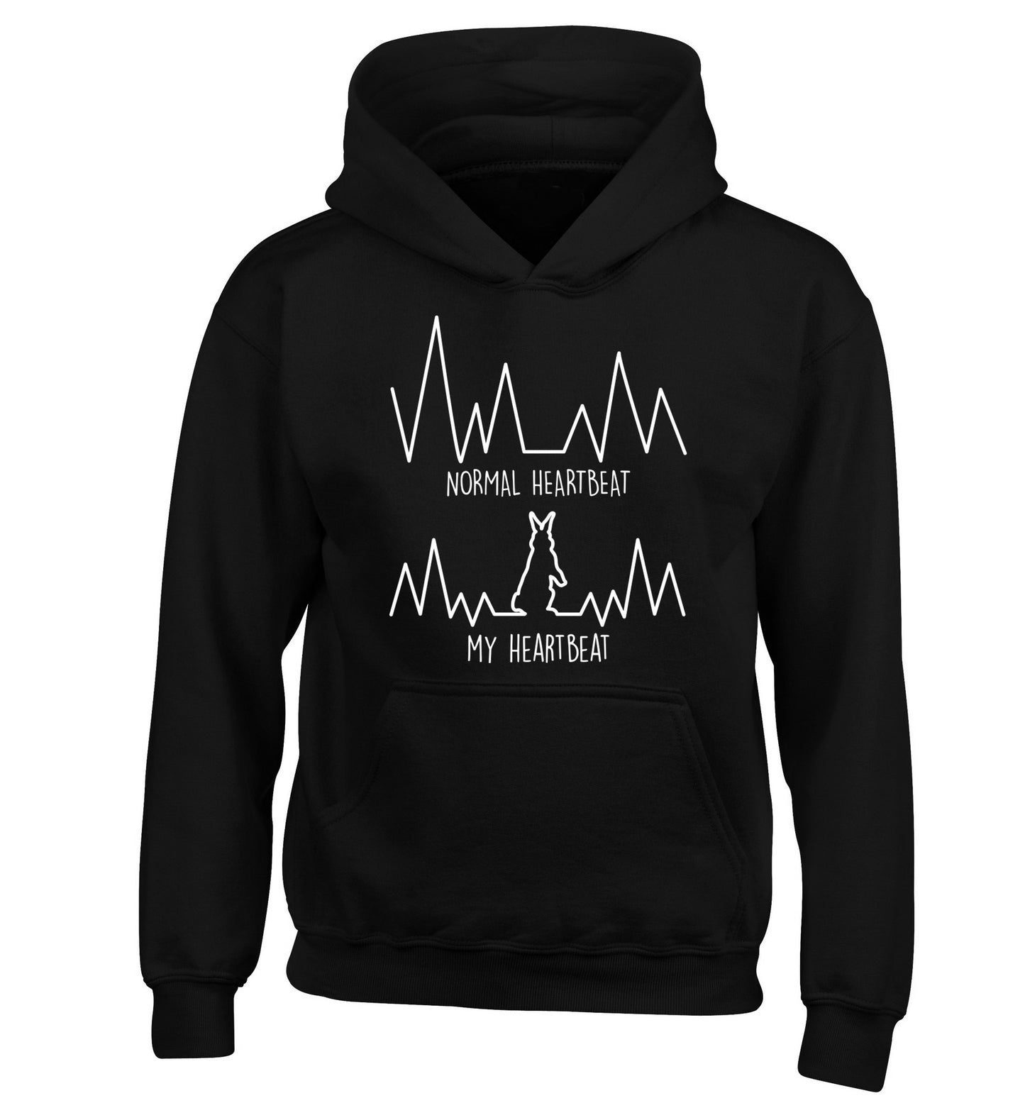 Normal heartbeat, my heartbeat rabbit lover children's black hoodie 12-14 Years
