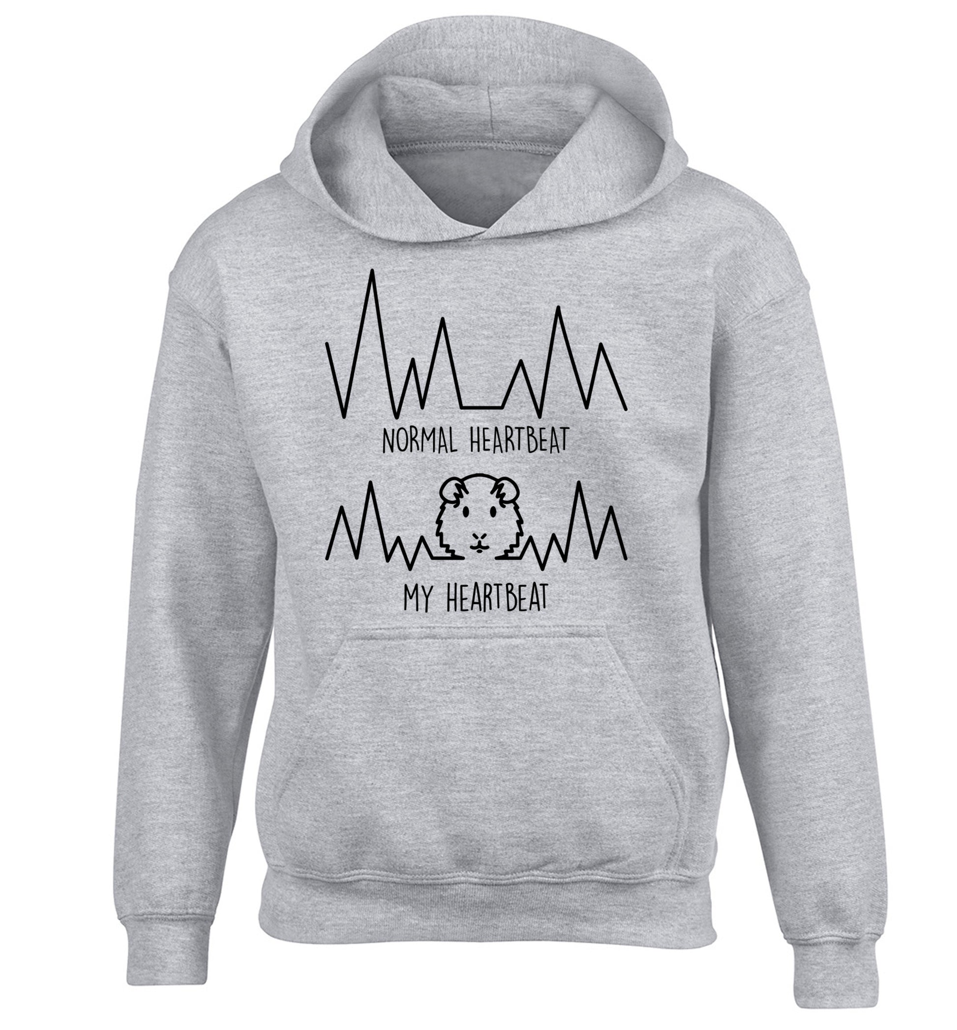 Normal heartbeat vs my heartbeat guinea pig lover children's grey hoodie 12-14 Years