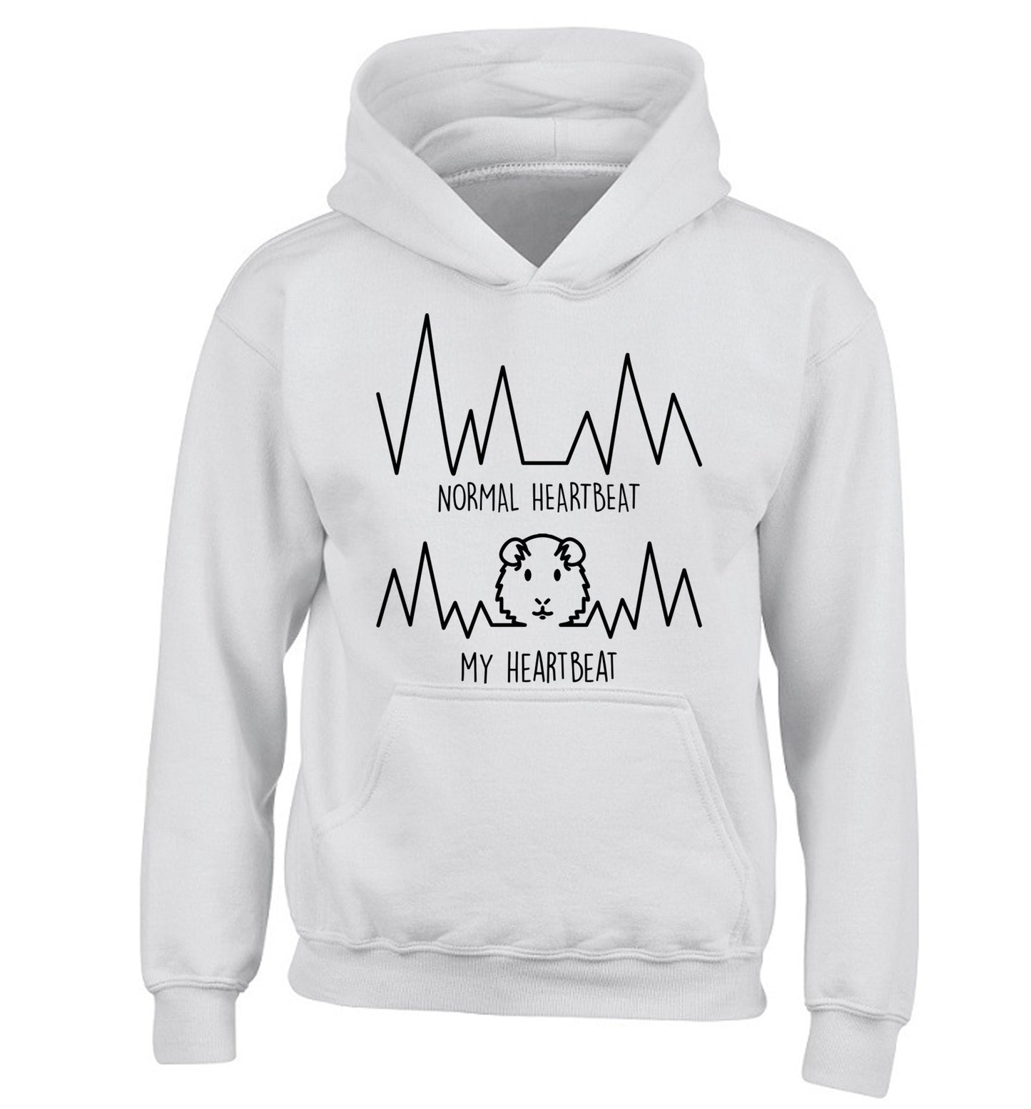 Normal heartbeat vs my heartbeat guinea pig lover children's white hoodie 12-14 Years