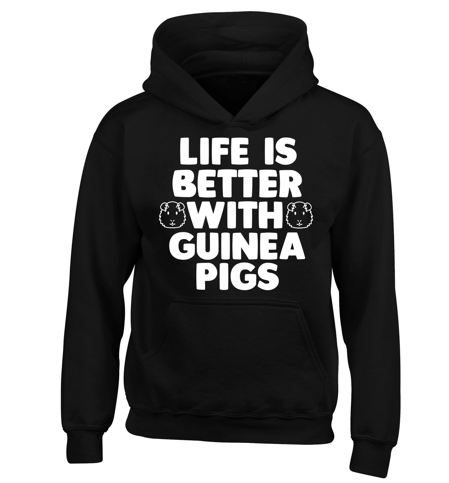 Life is better with guinea pigs children's black hoodie 12-14 Years