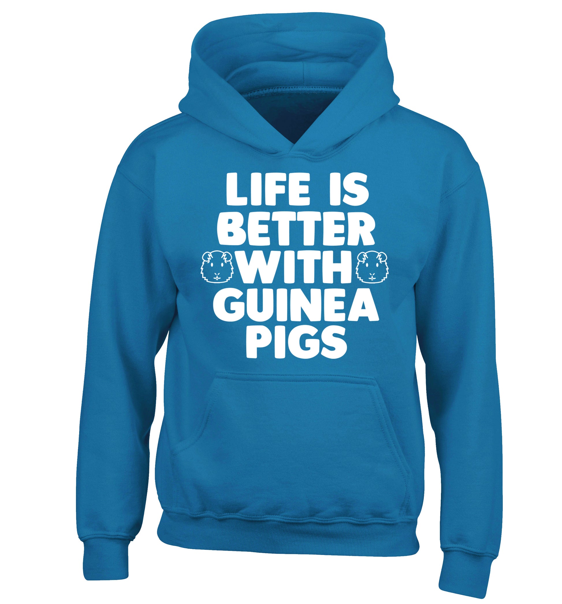 Life is better with guinea pigs children's blue hoodie 12-14 Years