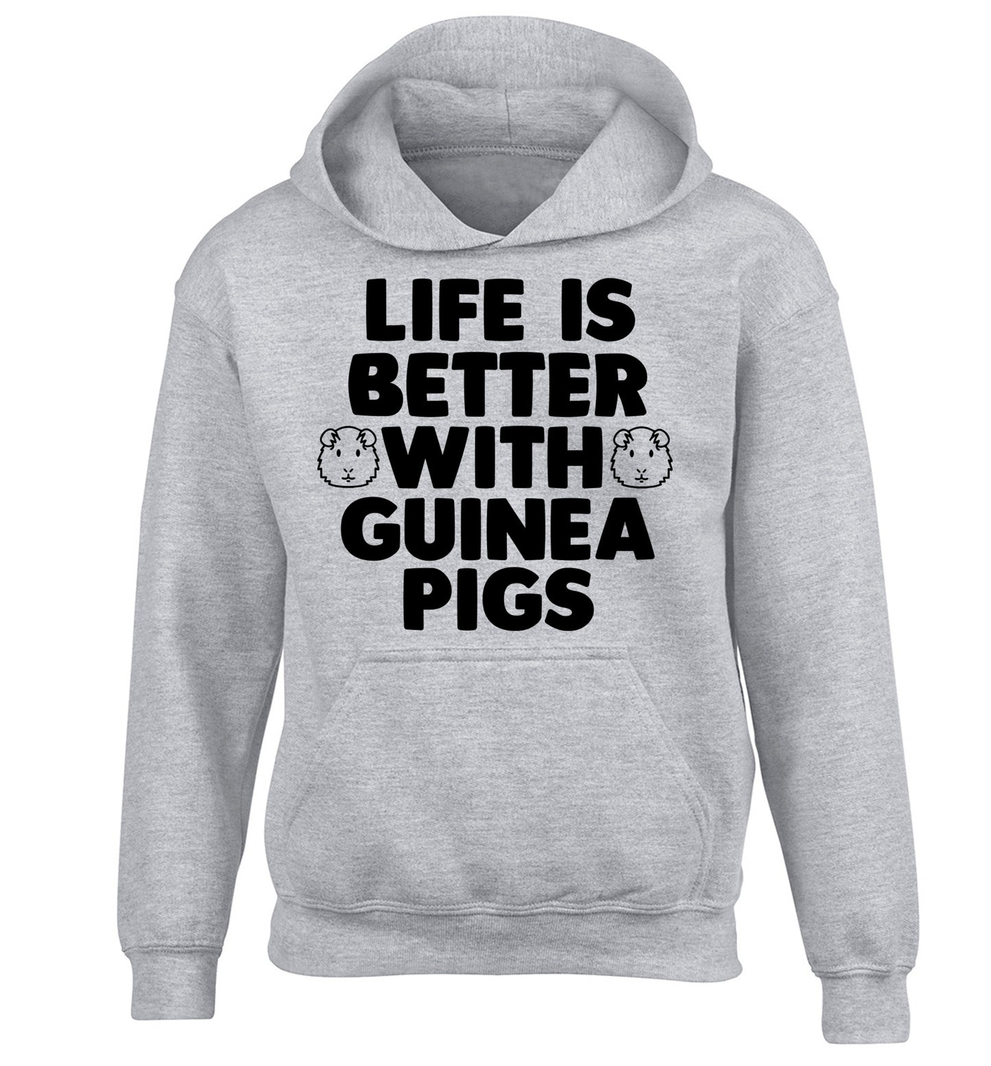 Life is better with guinea pigs children's grey hoodie 12-14 Years