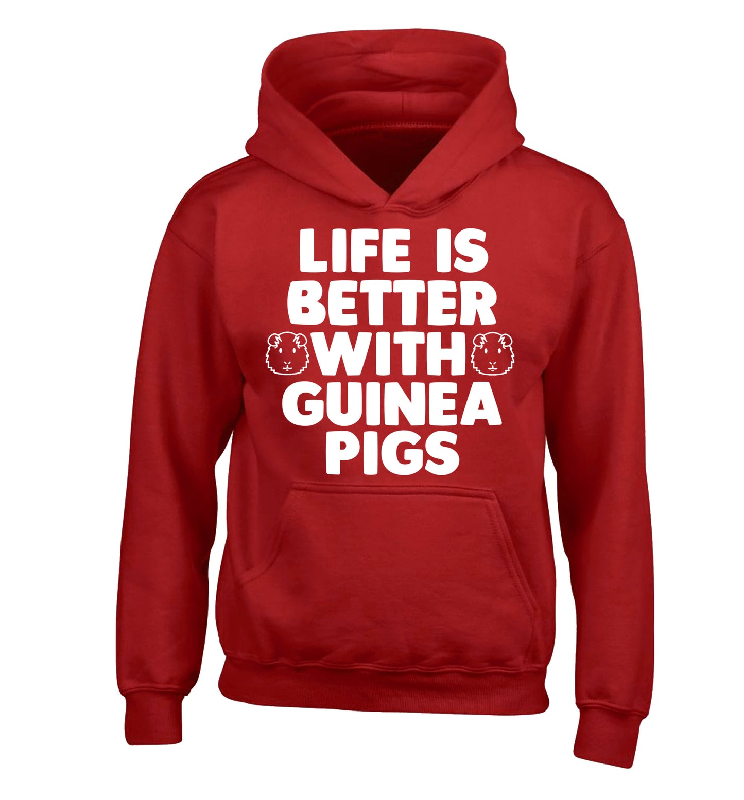 Life is better with guinea pigs children's red hoodie 12-14 Years