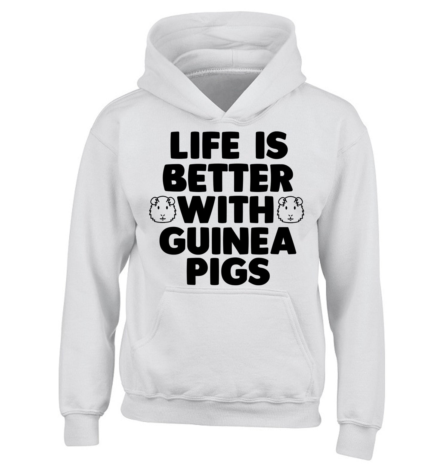Life is better with guinea pigs children's white hoodie 12-14 Years