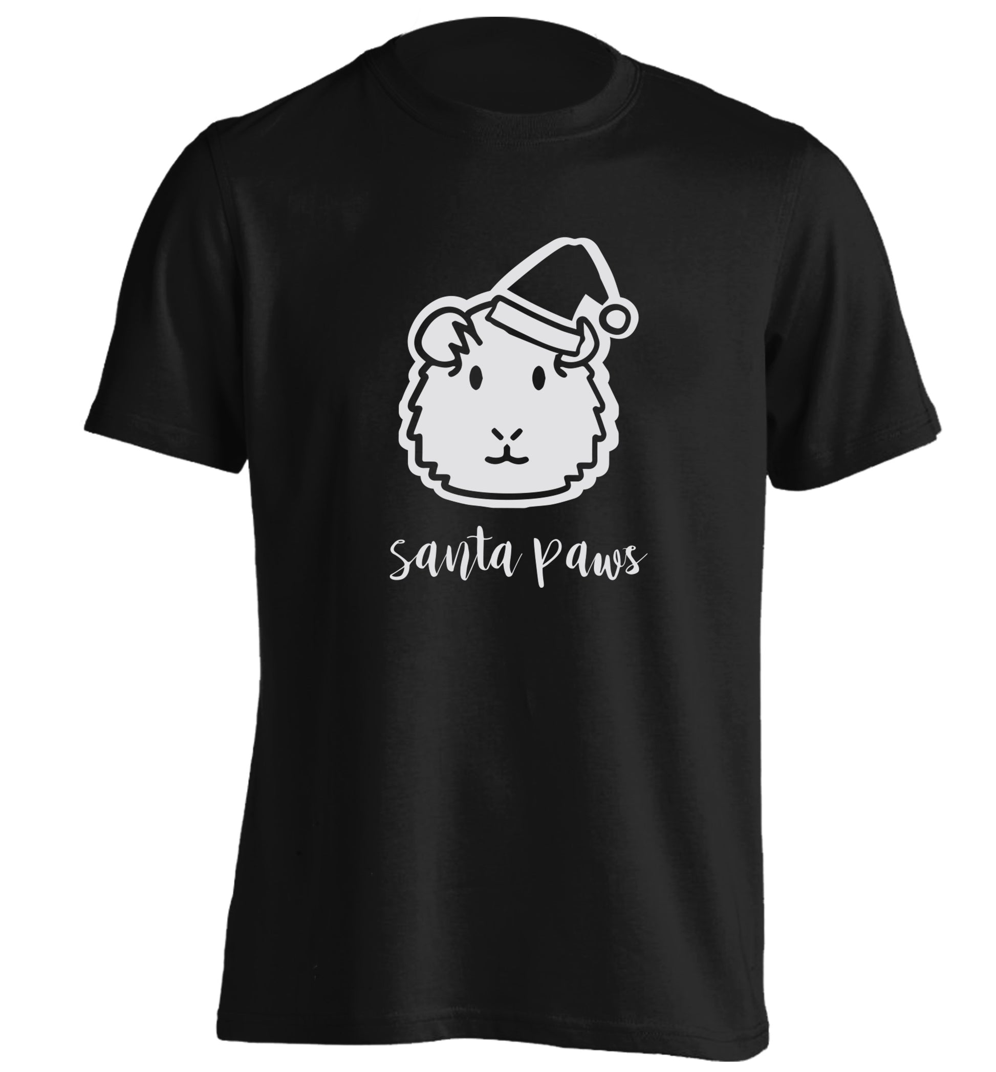 Guinea pig Santa Paws adults unisex black Tshirt 2XL