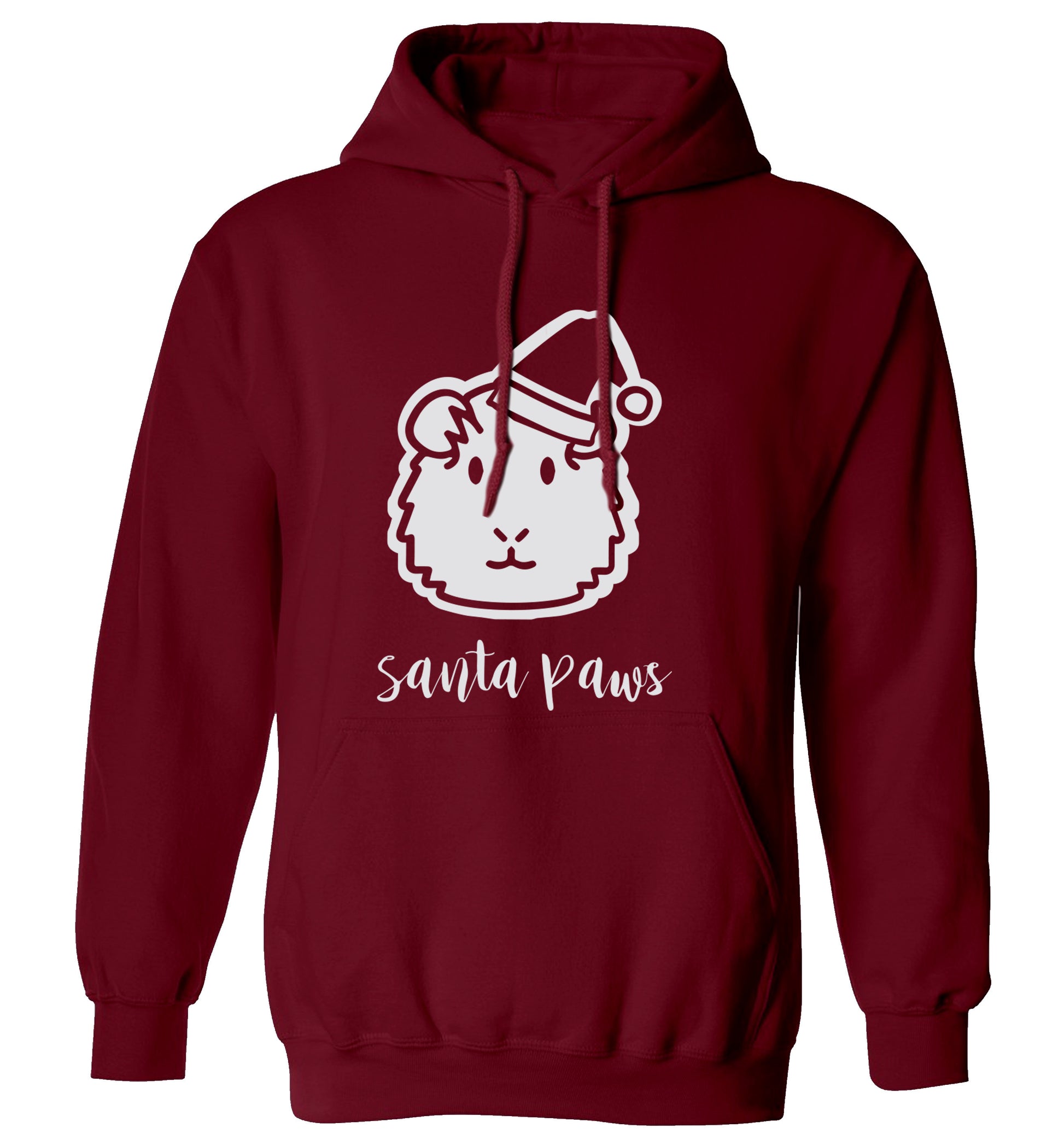 Guinea pig Santa Paws adults unisex maroon hoodie 2XL