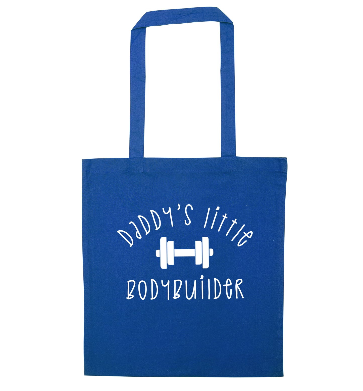Daddy's little bodybuilder blue tote bag