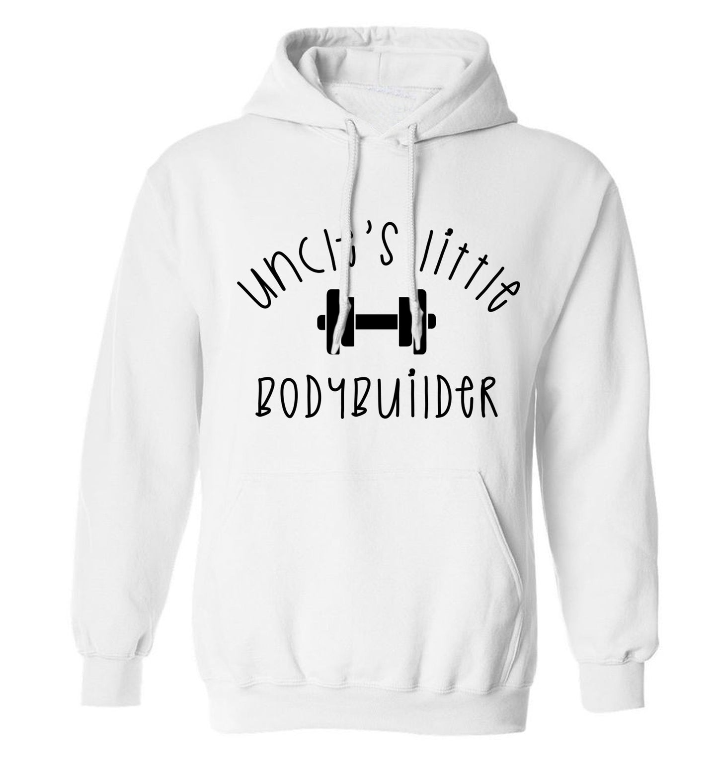 Uncle's little bodybuilder adults unisex white hoodie 2XL