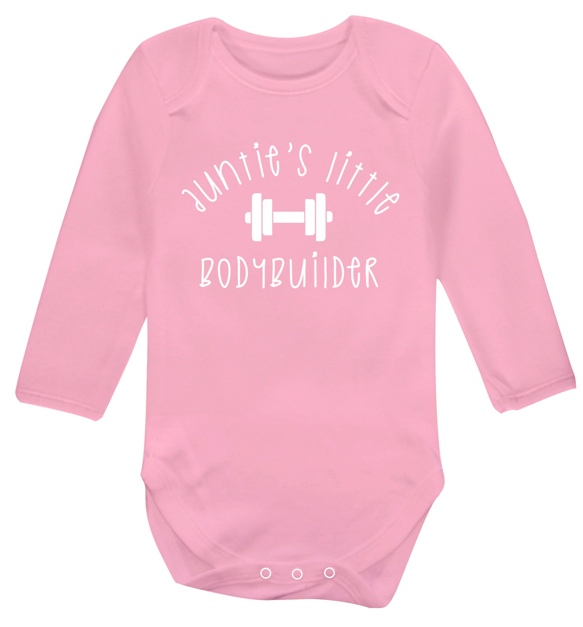 Auntie's little bodybuilder Baby Vest long sleeved pale pink 6-12 months
