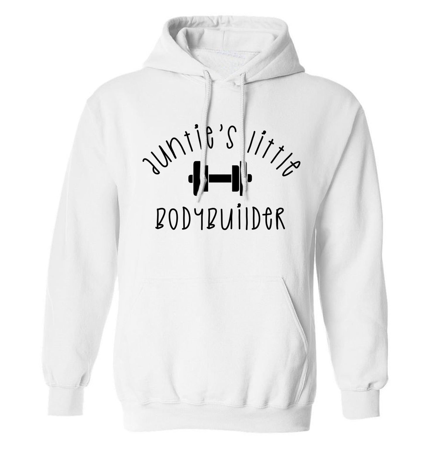 Auntie's little bodybuilder adults unisex white hoodie 2XL