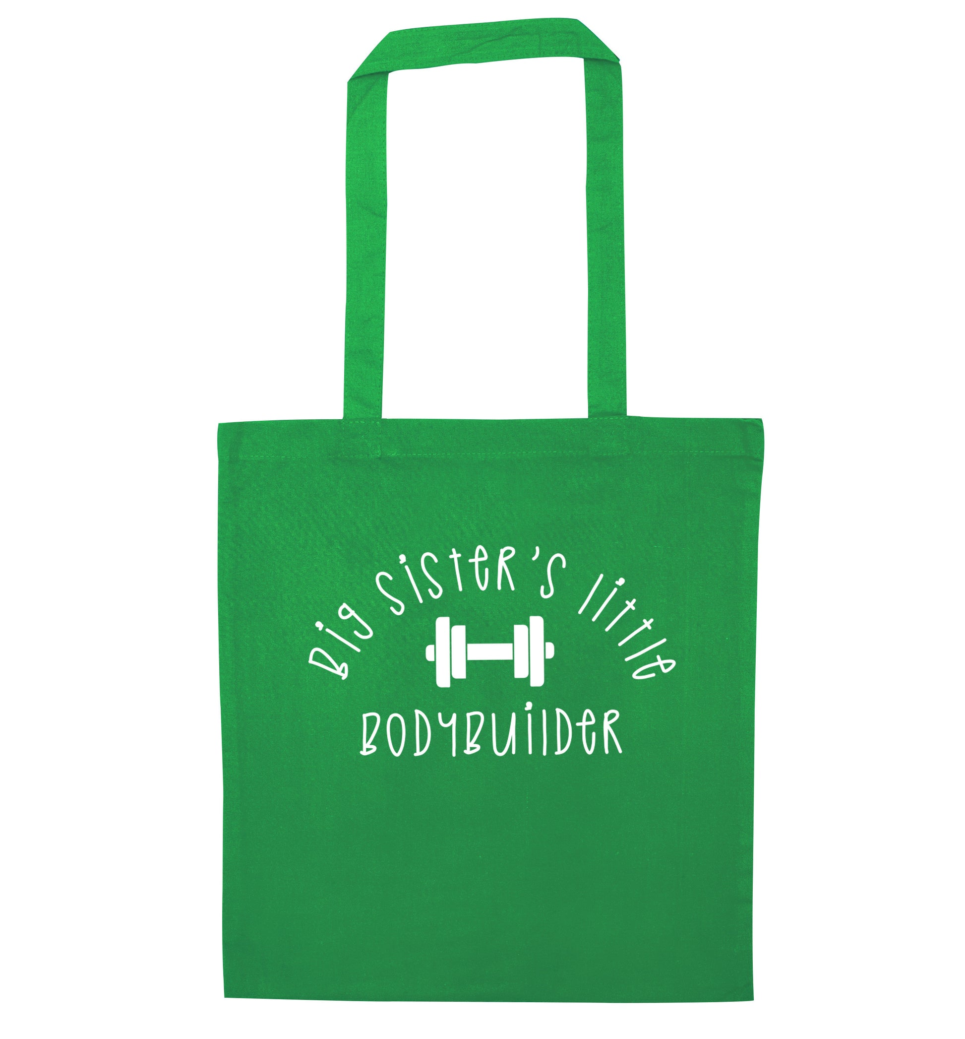 Big sister's little bodybuilder green tote bag