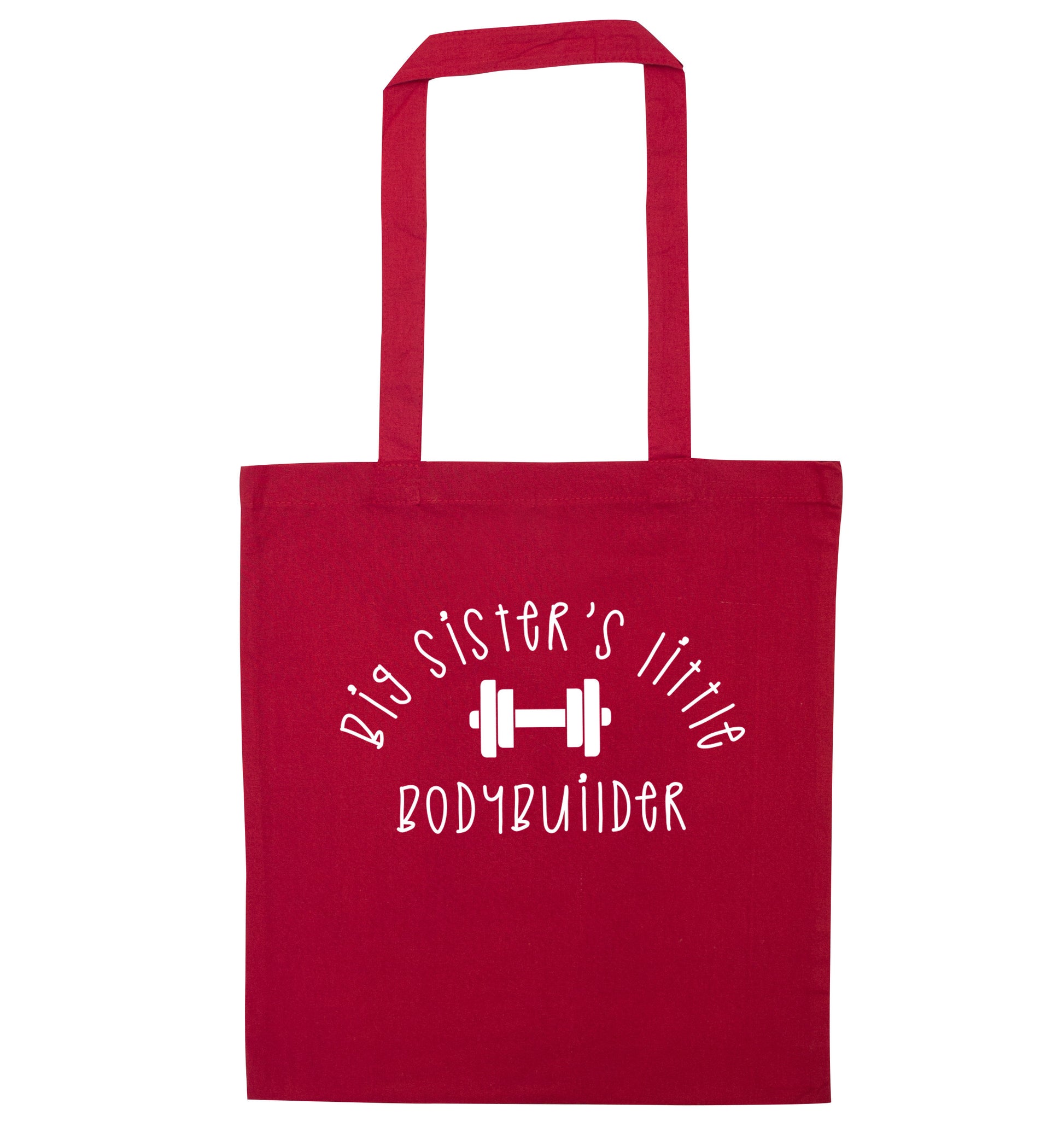 Big sister's little bodybuilder red tote bag