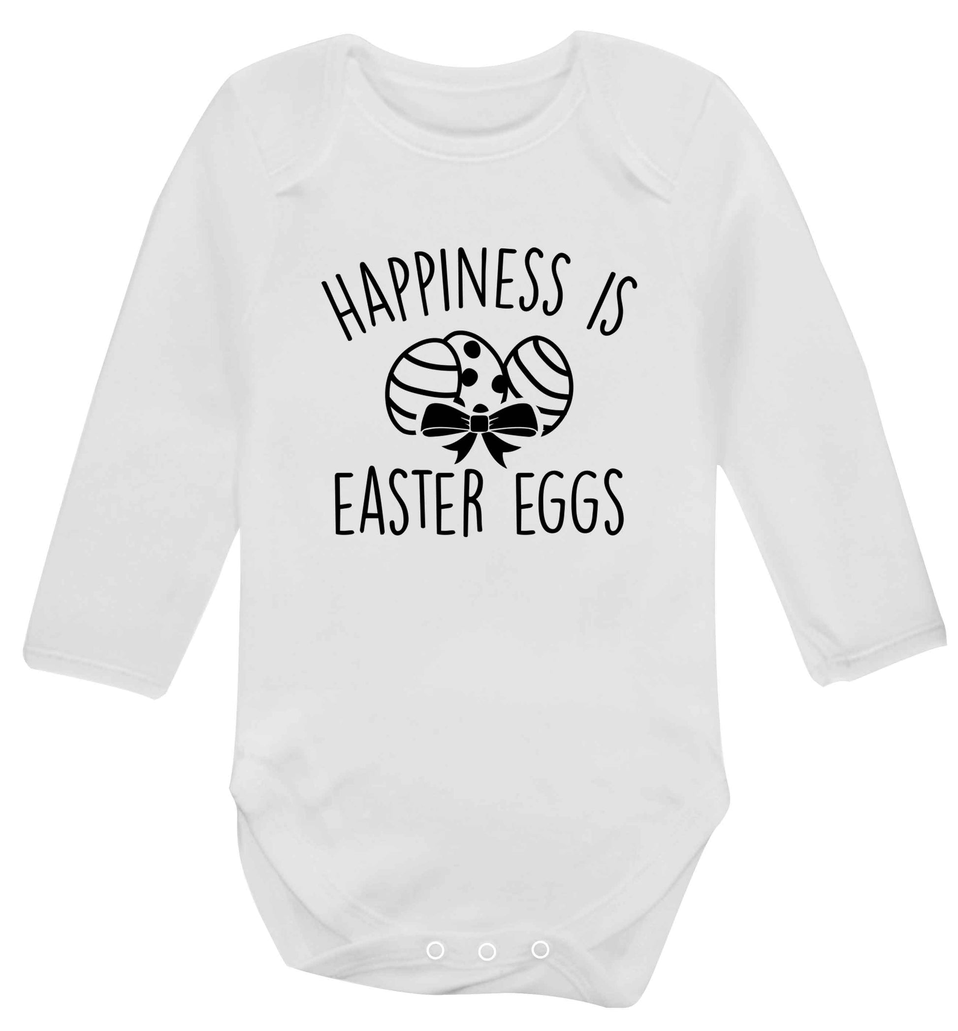 Happiness is Easter eggs baby vest long sleeved white 6-12 months