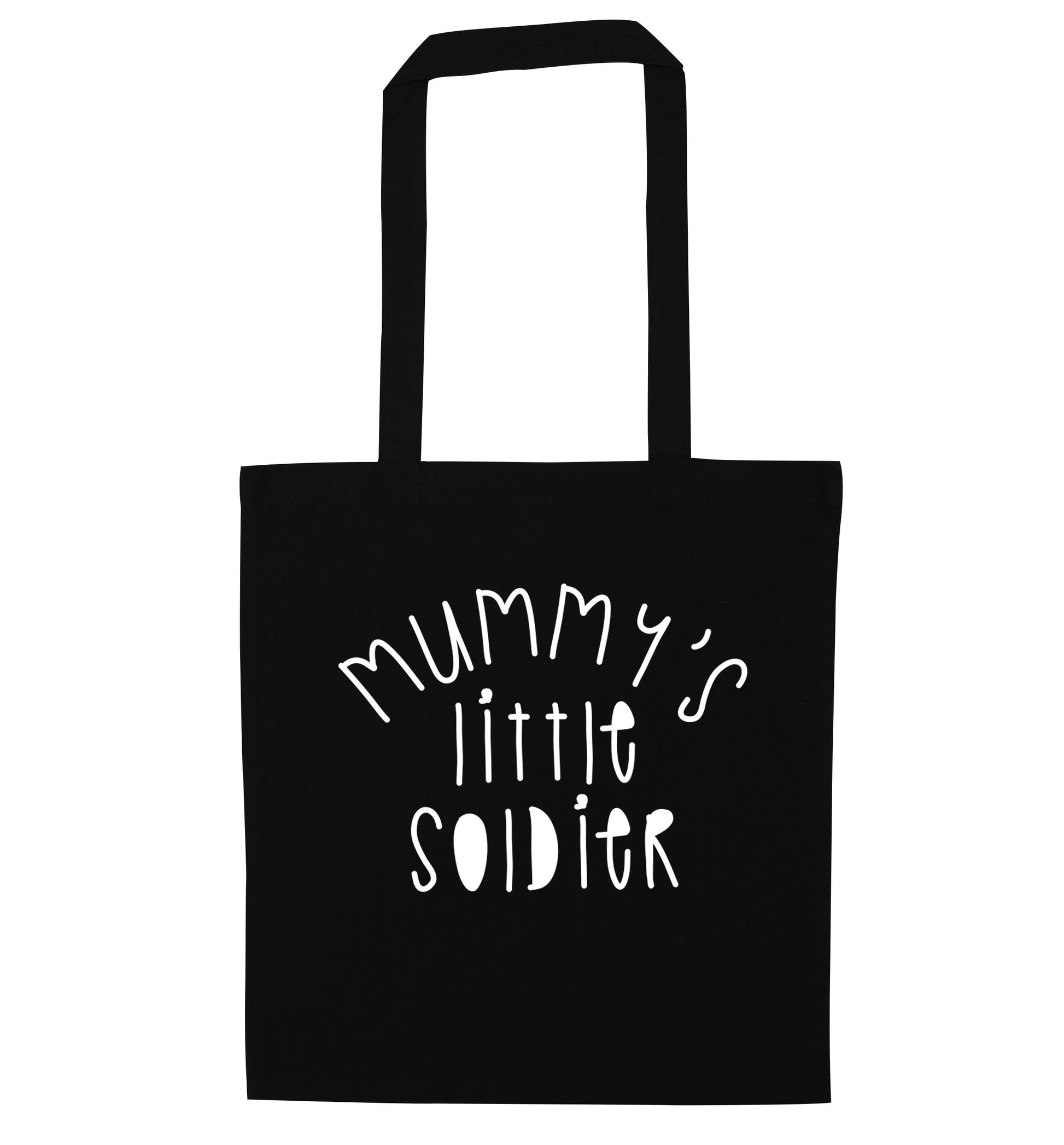 Mummy's little soldier black tote bag