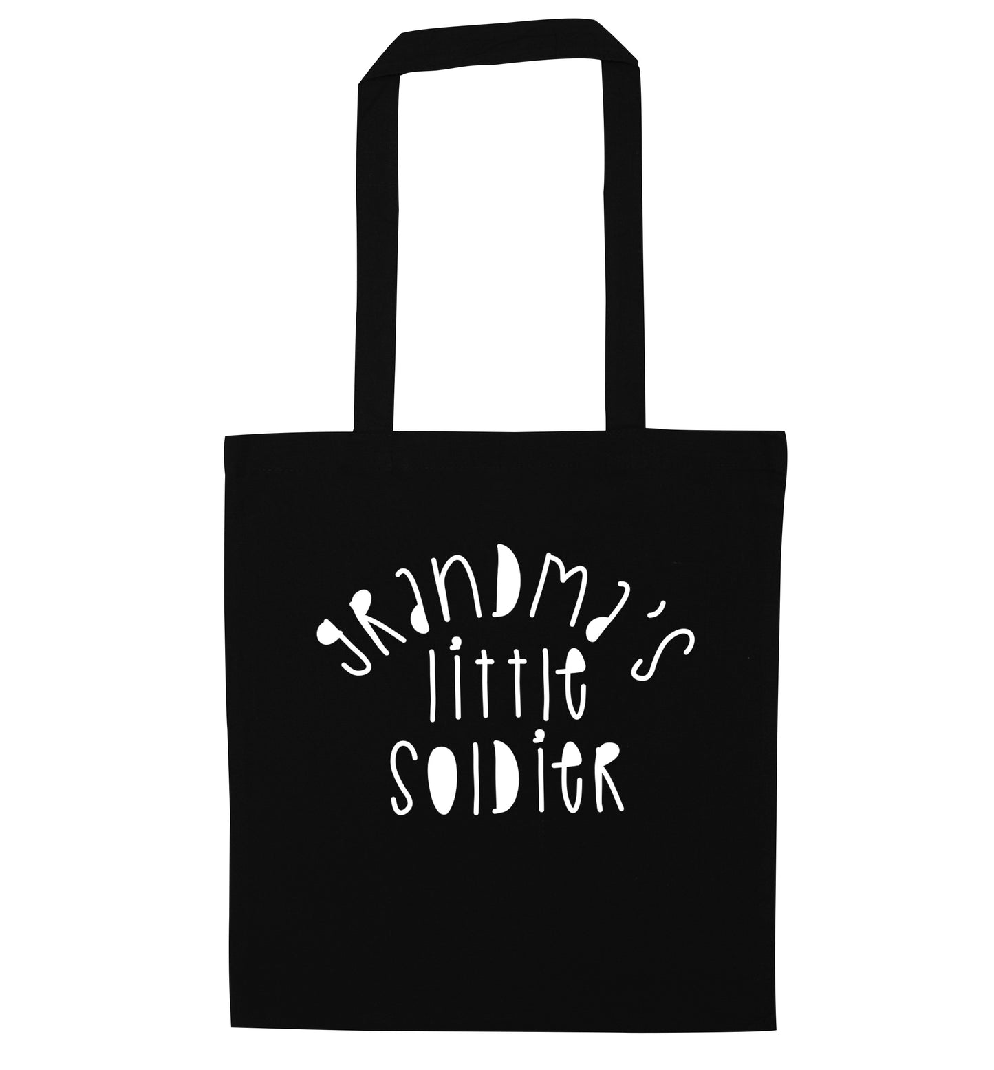 Grandma's little soldier black tote bag