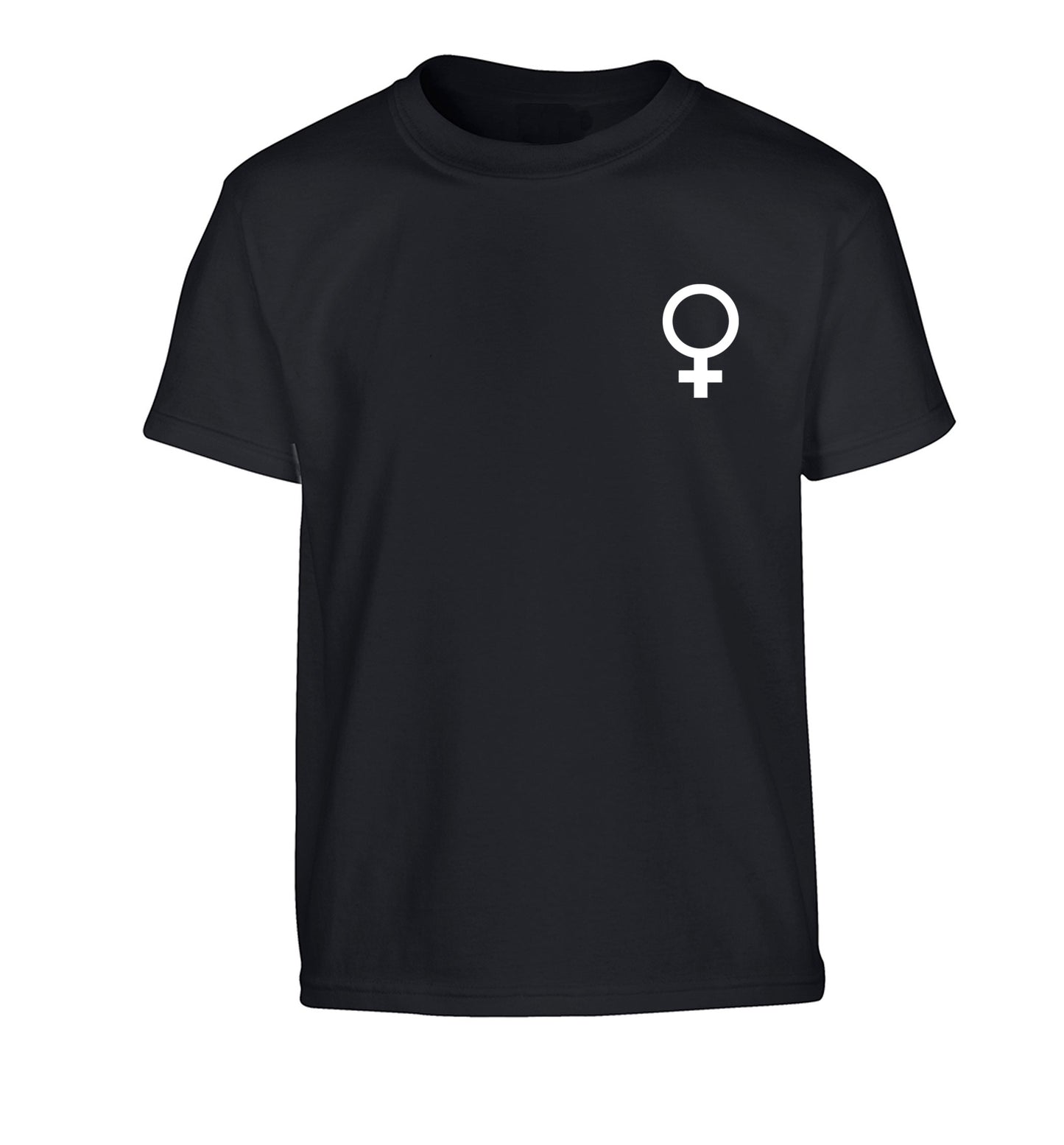 Female pocket symbol Children's black Tshirt 12-14 Years