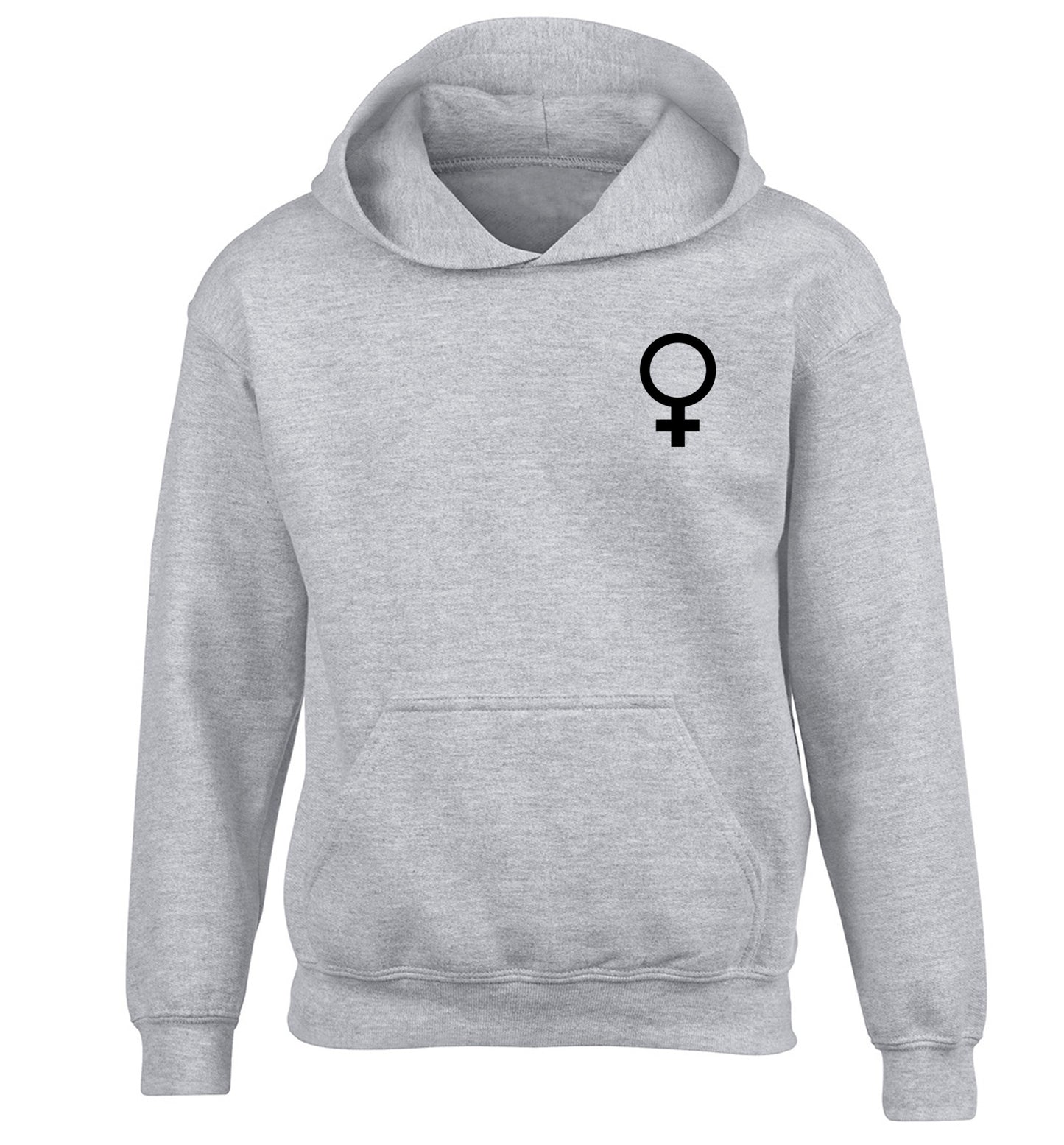 Female pocket symbol children's grey hoodie 12-14 Years